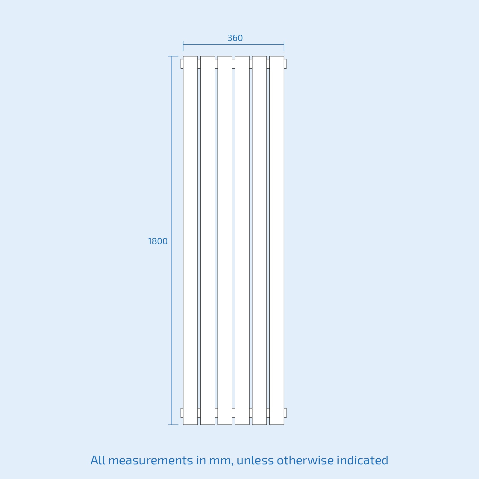 Vertical Central Connection Radiator Black Double Oval Tube 1800 x 360 mm
