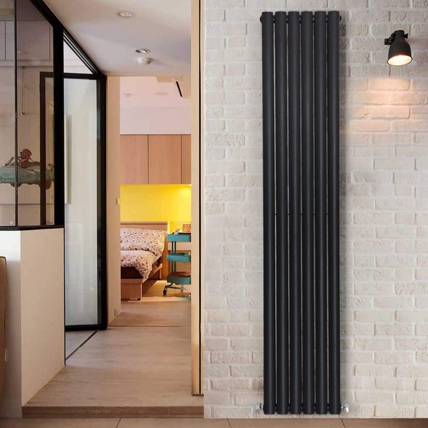 Honeywell Double Oval Designer Vertical Radiator 1800mm H x 360mm W - Matte Black