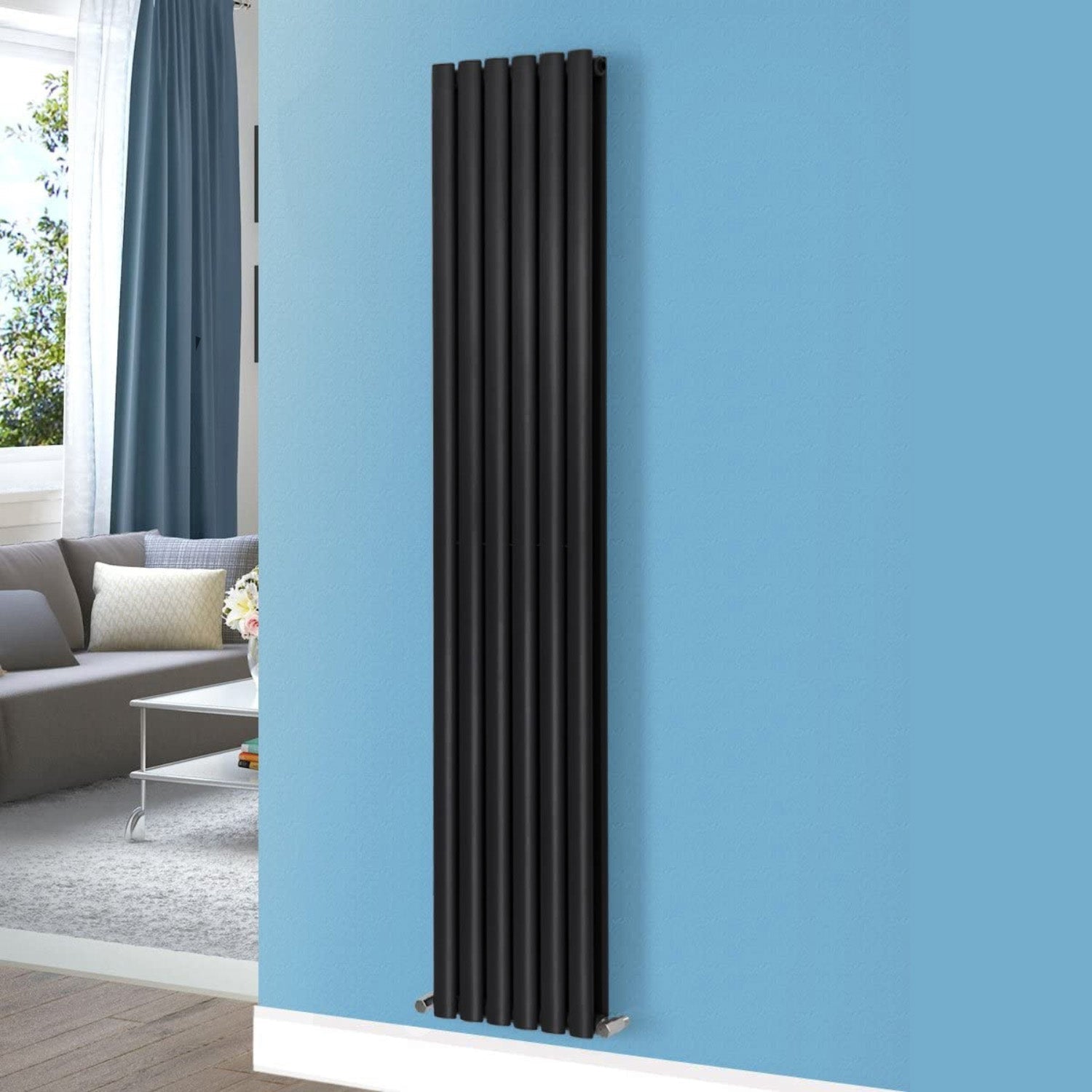 Honeywell Double Oval Designer Vertical Radiator 1800mm H x 360mm W - Matte Black