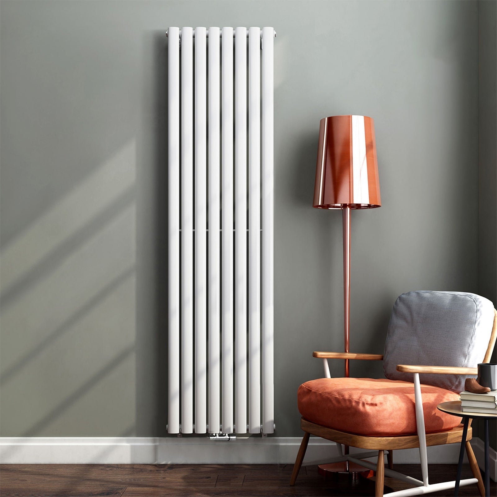 Vertical Central Connection Radiator White Double Oval Tube 1800 x 480 mm