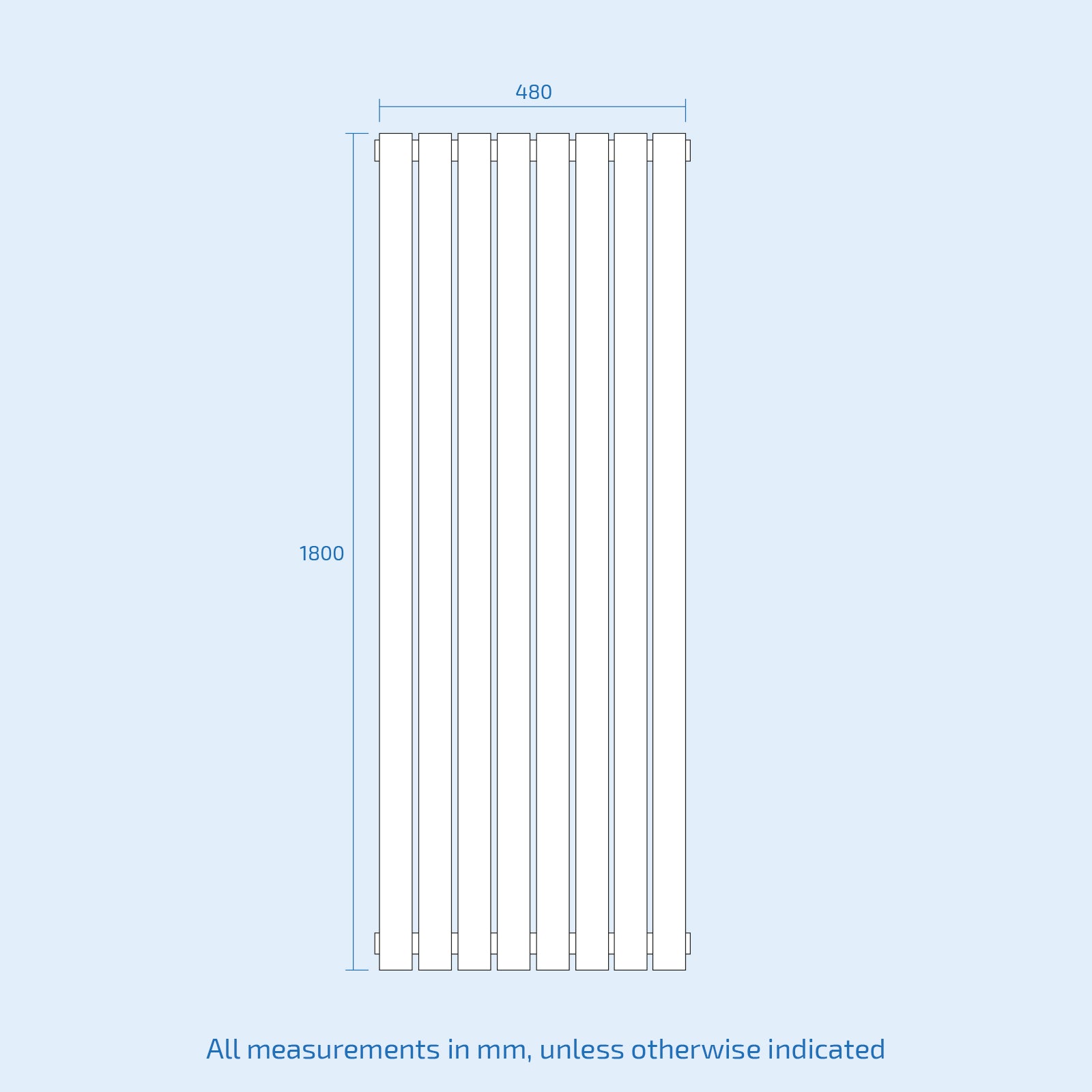 Vertical Central Connection Radiator White Double Oval Tube 1800 x 480 mm