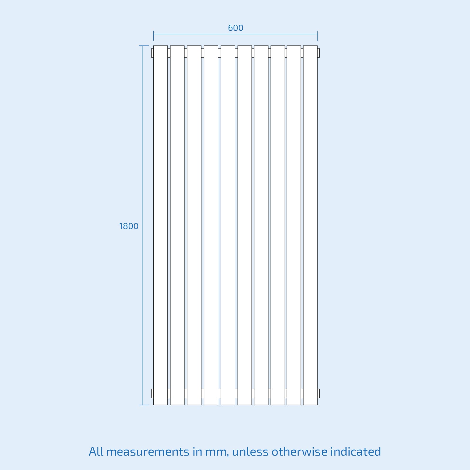 Vertical Central Connection Radiator Black Double Oval Tube 1800 x 600 mm