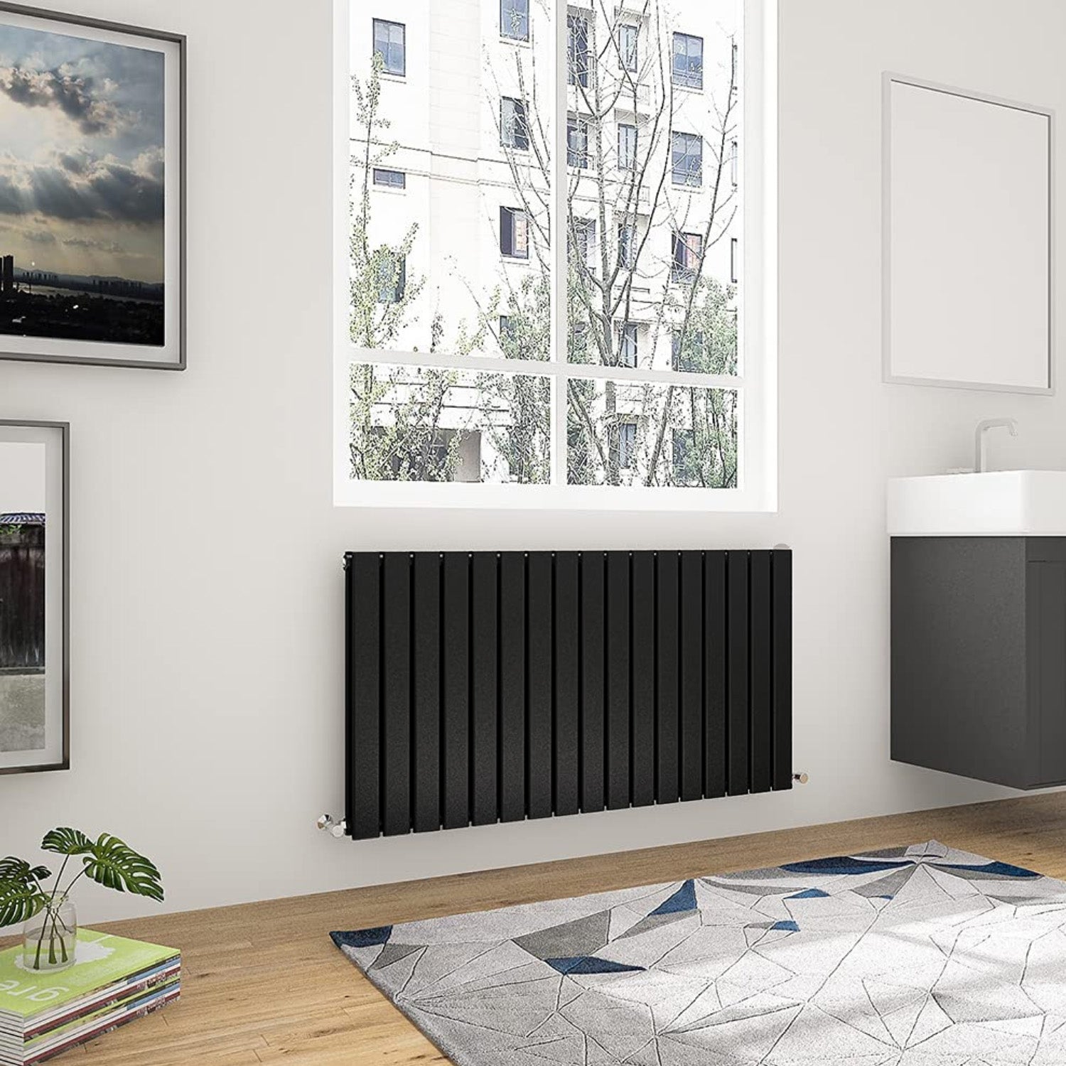 Honeywell Designer Horizontal Radiator Double Flat Panel 600mm H X 1158mm W - Matte Black
