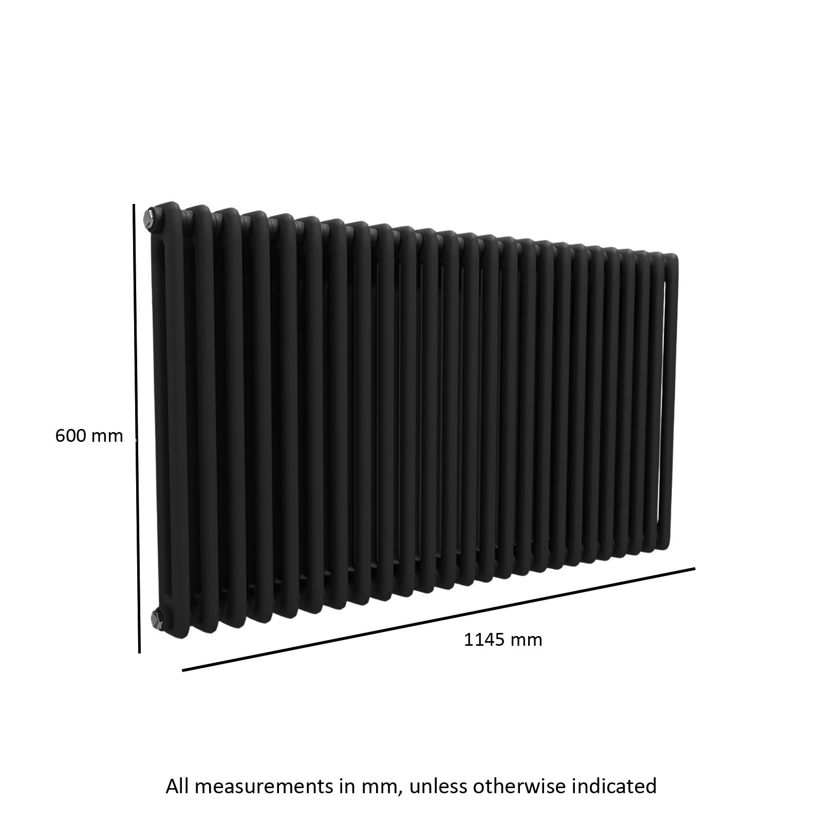Traditional Radiator 600 X 1145 mm Horizontal Double Column Matte Black