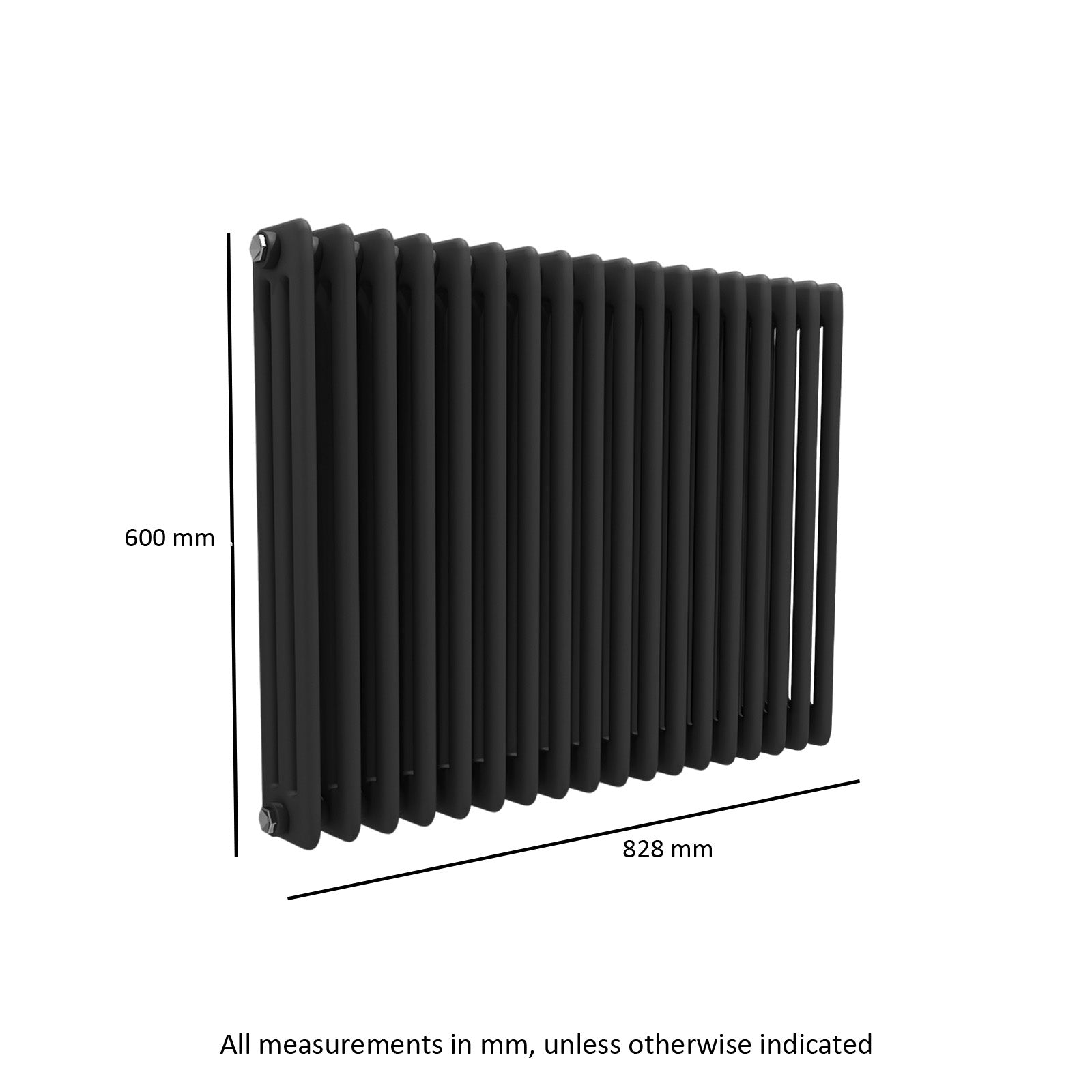 Triple Column Matte Black Radiator 828 X 600 mm
