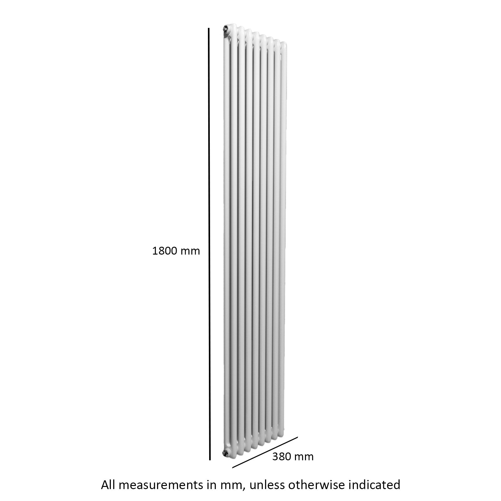 Traditional Radiator 1800 X 380 mm Vertical Double Column White