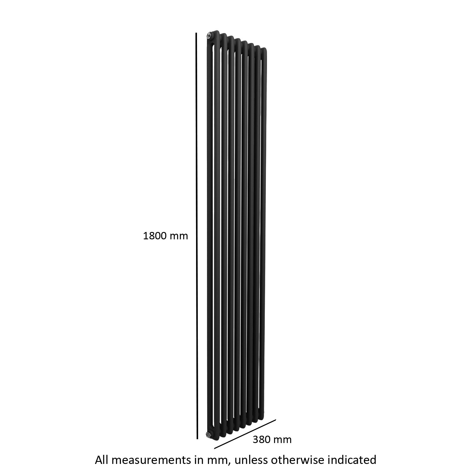 Double Column Matte Black Radiator 1800 X 380 mm