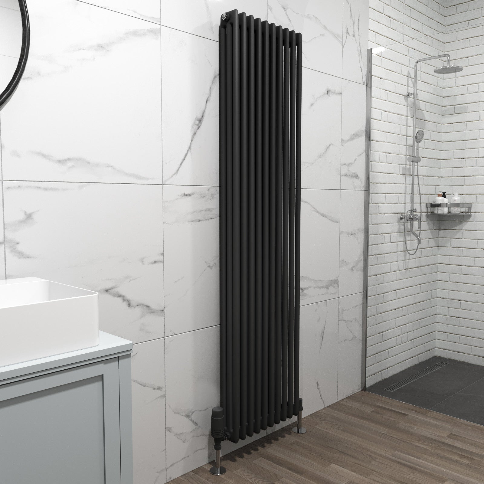 Traditional Radiator 1800 X 470 mm Vertical Triple Column Matte Black