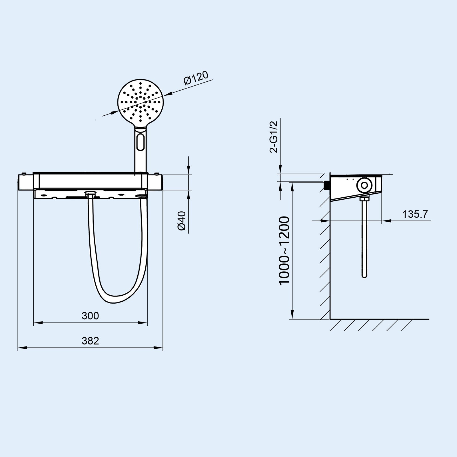 Bulby Thermostatic Black Glass Top Shower Mixer