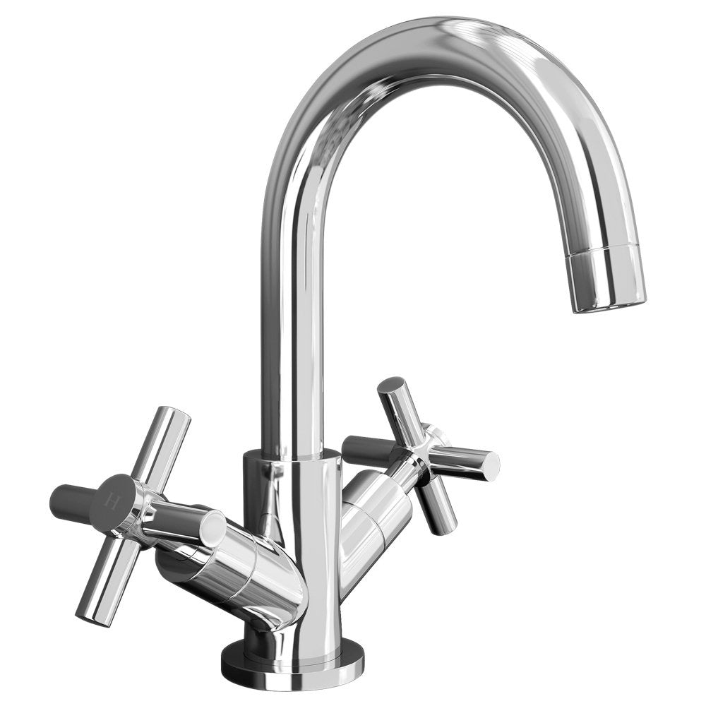 Indigo Bathroom Basin Mixer Modern Crosshead Chrome Tap Solid Brass - Bathroom Republic