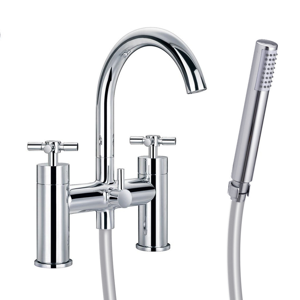Dunley Cross Handle Bath Mixer Tap With Handset Chrome