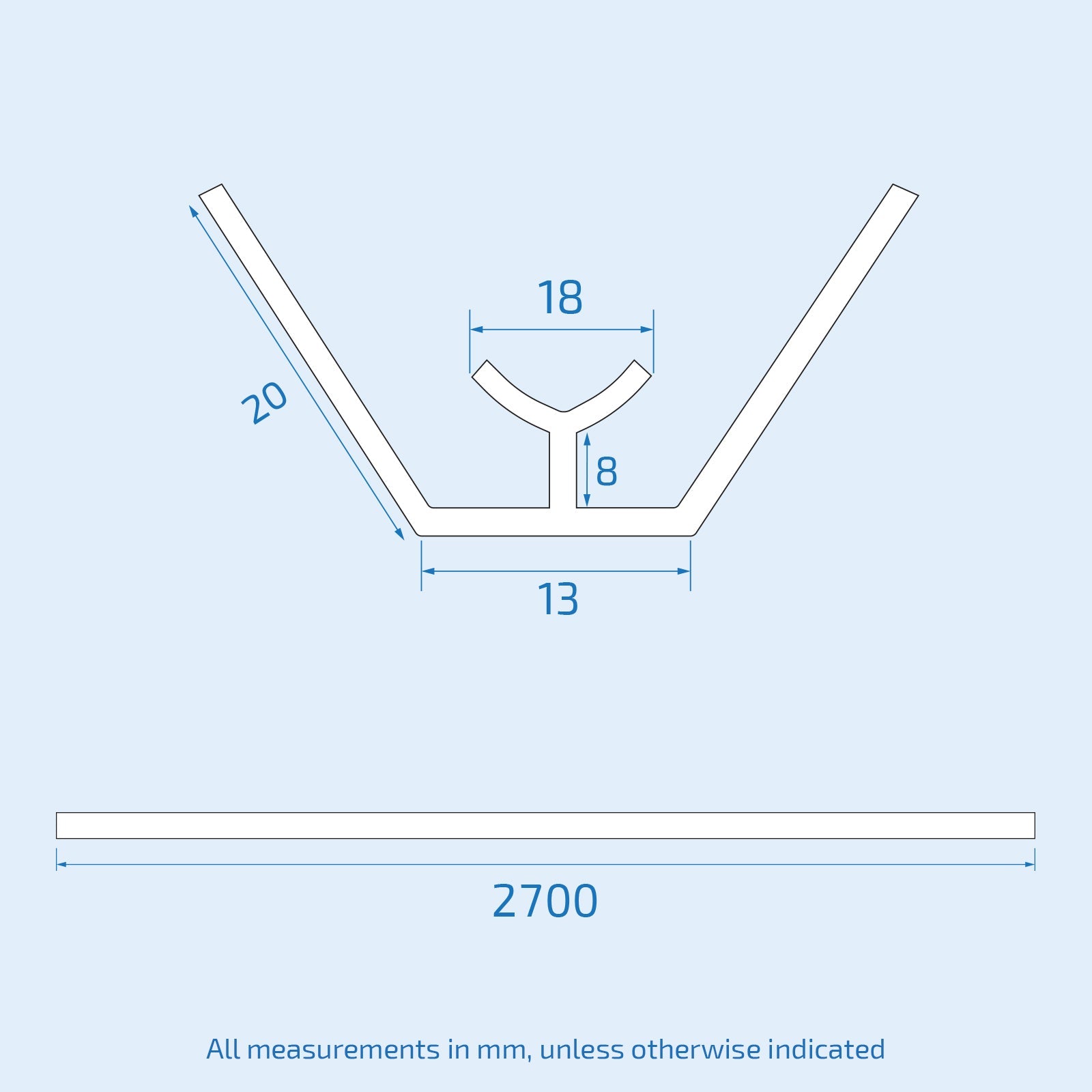 Technical drawing of a metal bracket with dimensions