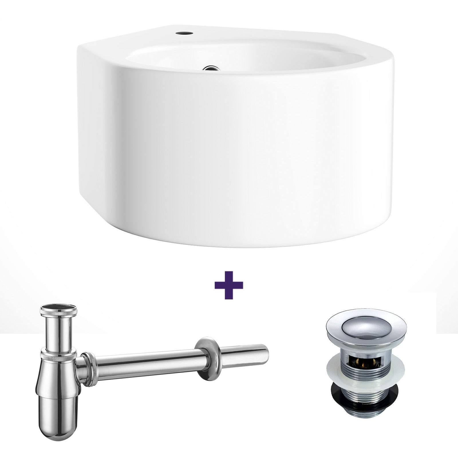 Oxhil 300mm Bathroom Wall Hung Ceramic Corner Basin Sink Bottle Trap And Waste