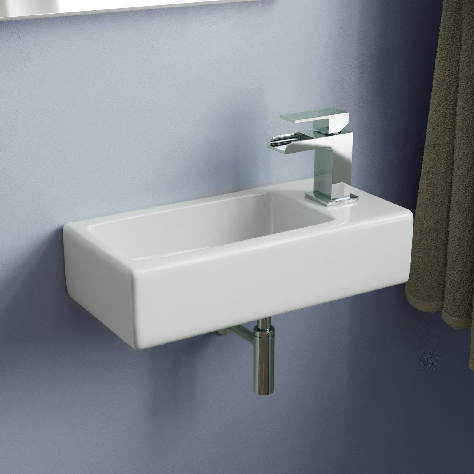 Alvey Wall Hung Right Handed Cloakroom 375mm Basin Sink, Fittings Included