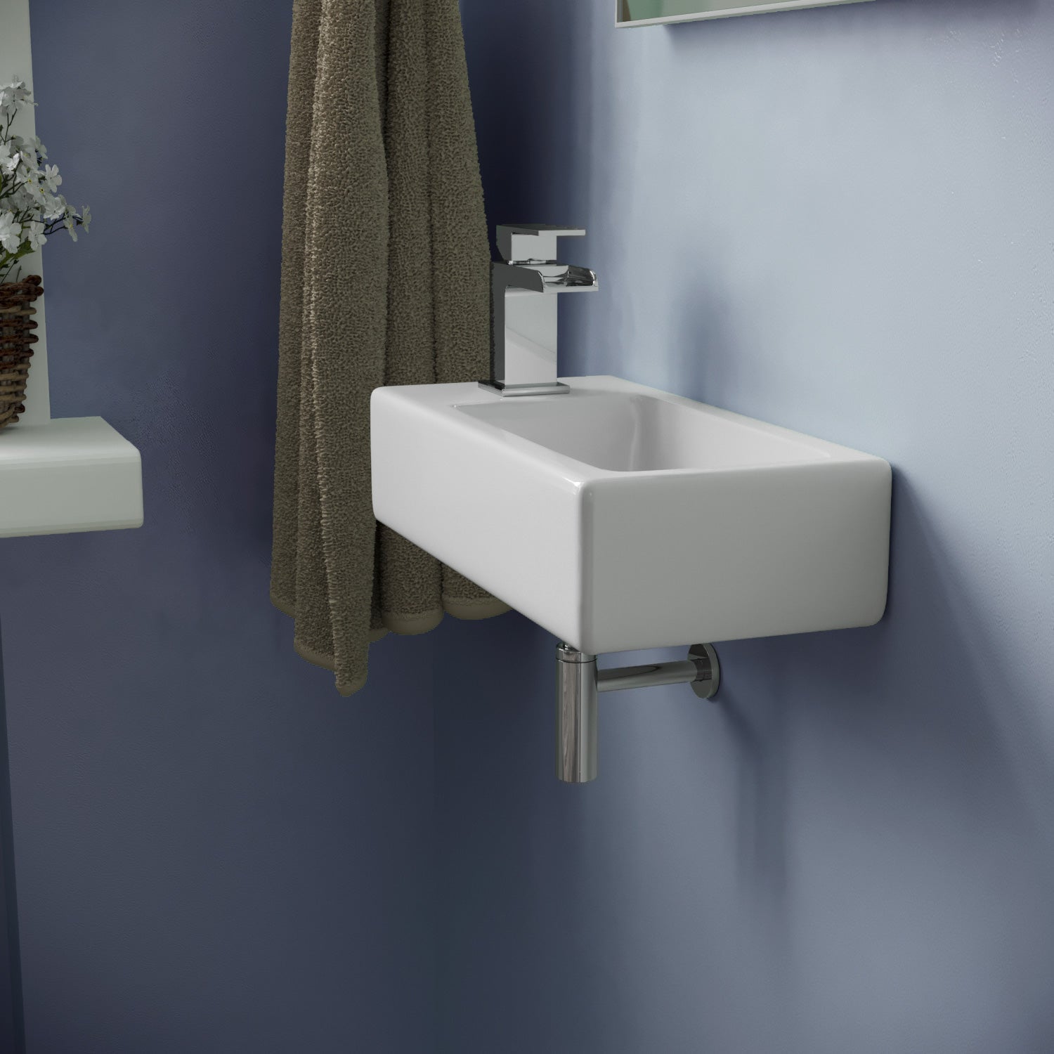 Alvey Wall Hung Left Handed Cloakroom 375mm Basin Sink, Fittings Included