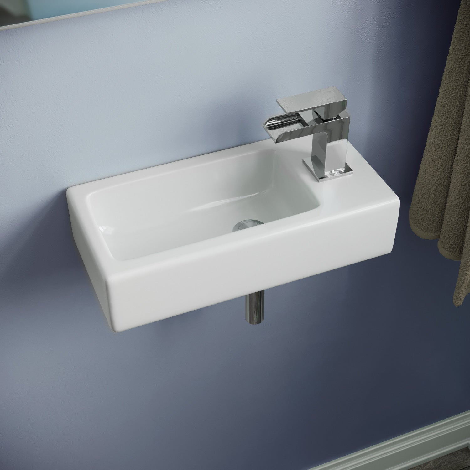 Alvey Wall Hung Right Handed Cloakroom 375mm Basin Sink, Fittings Included