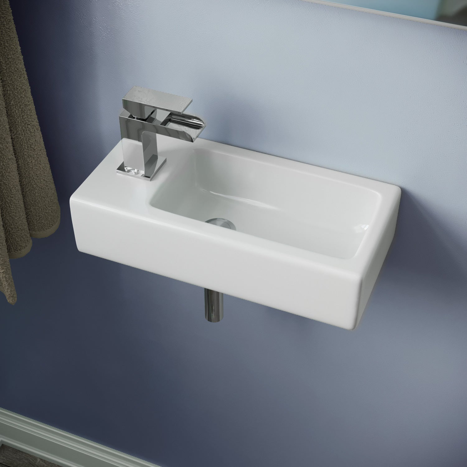 Alvey Wall Hung Left Handed Cloakroom 375mm Basin Sink, Fittings Included