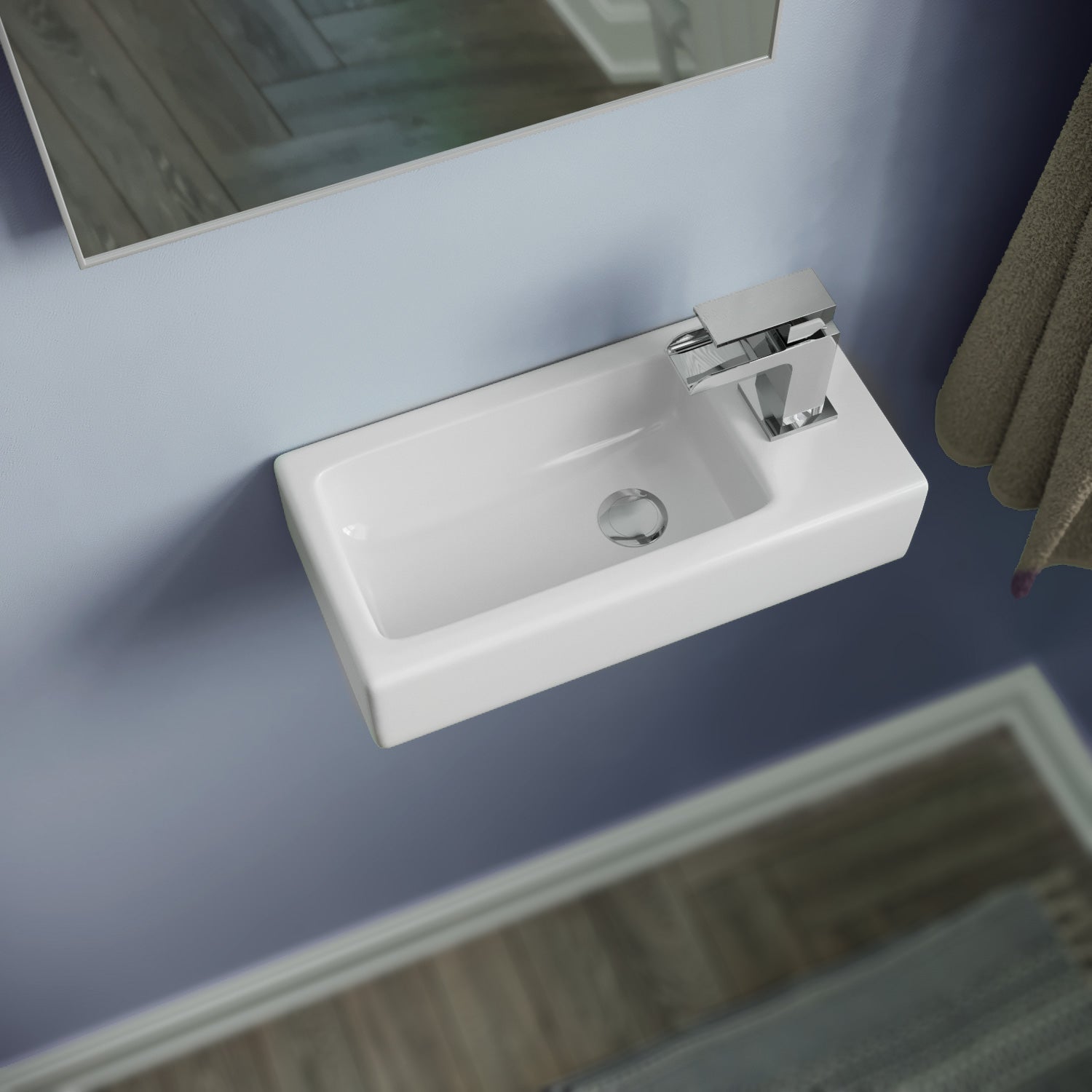 Alvey Wall Hung Right Handed Cloakroom 375mm Basin Sink, Fittings Included