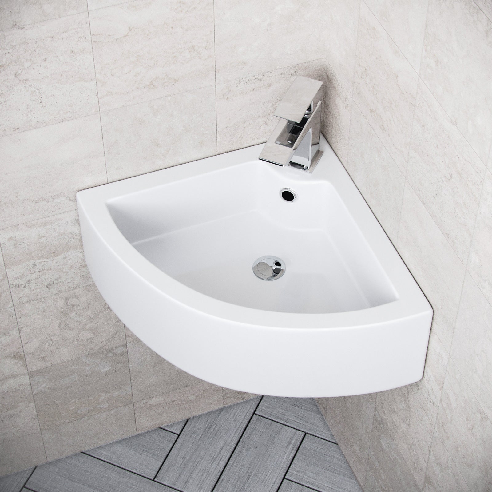 Tulla Ceramic 670 x 470mm Cloakroom Quarter Circle Corner Basin