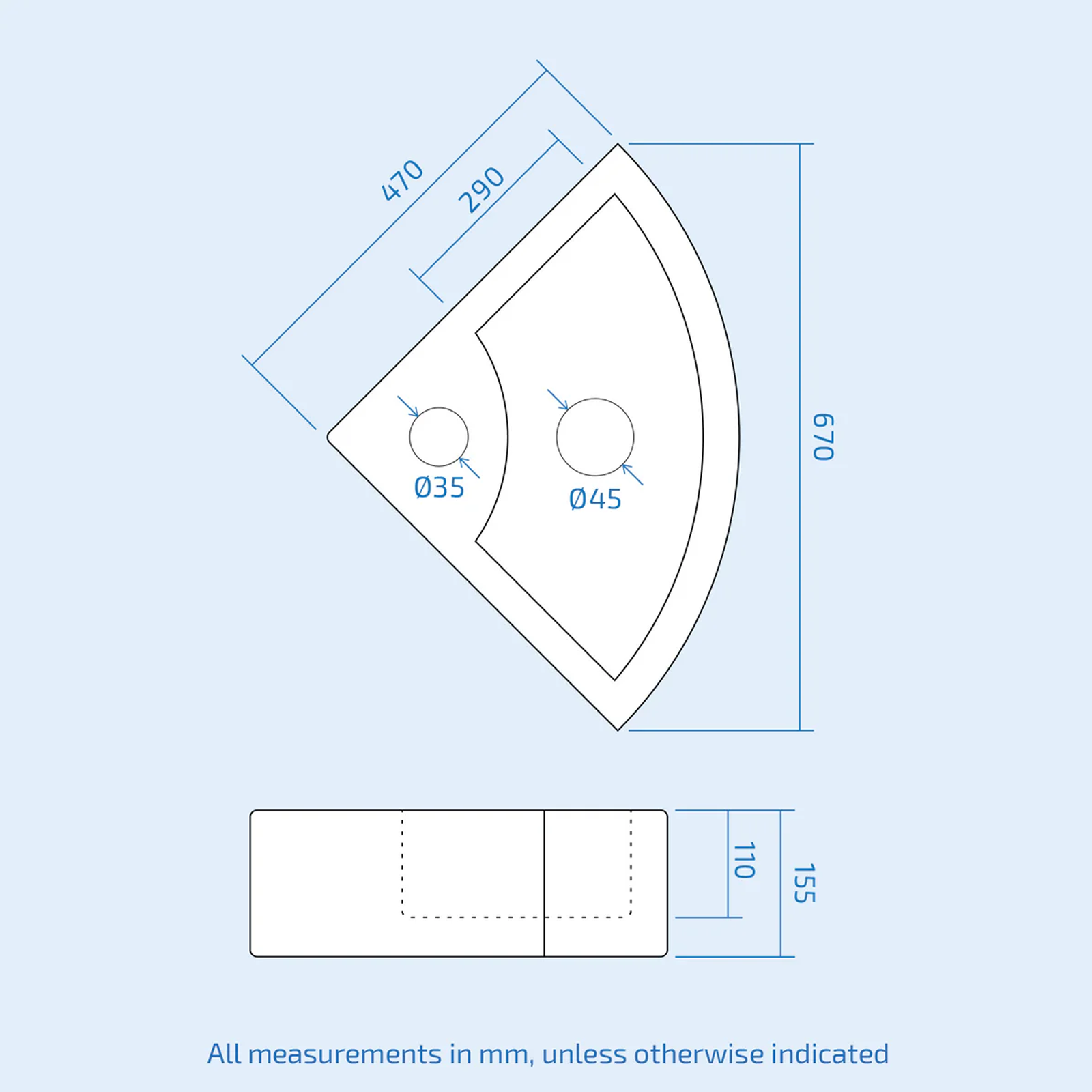 Tulla Cloakroom Quarter Circle Corner Basin & Theo Contemporary Rimless Close Coupled Toilet Set