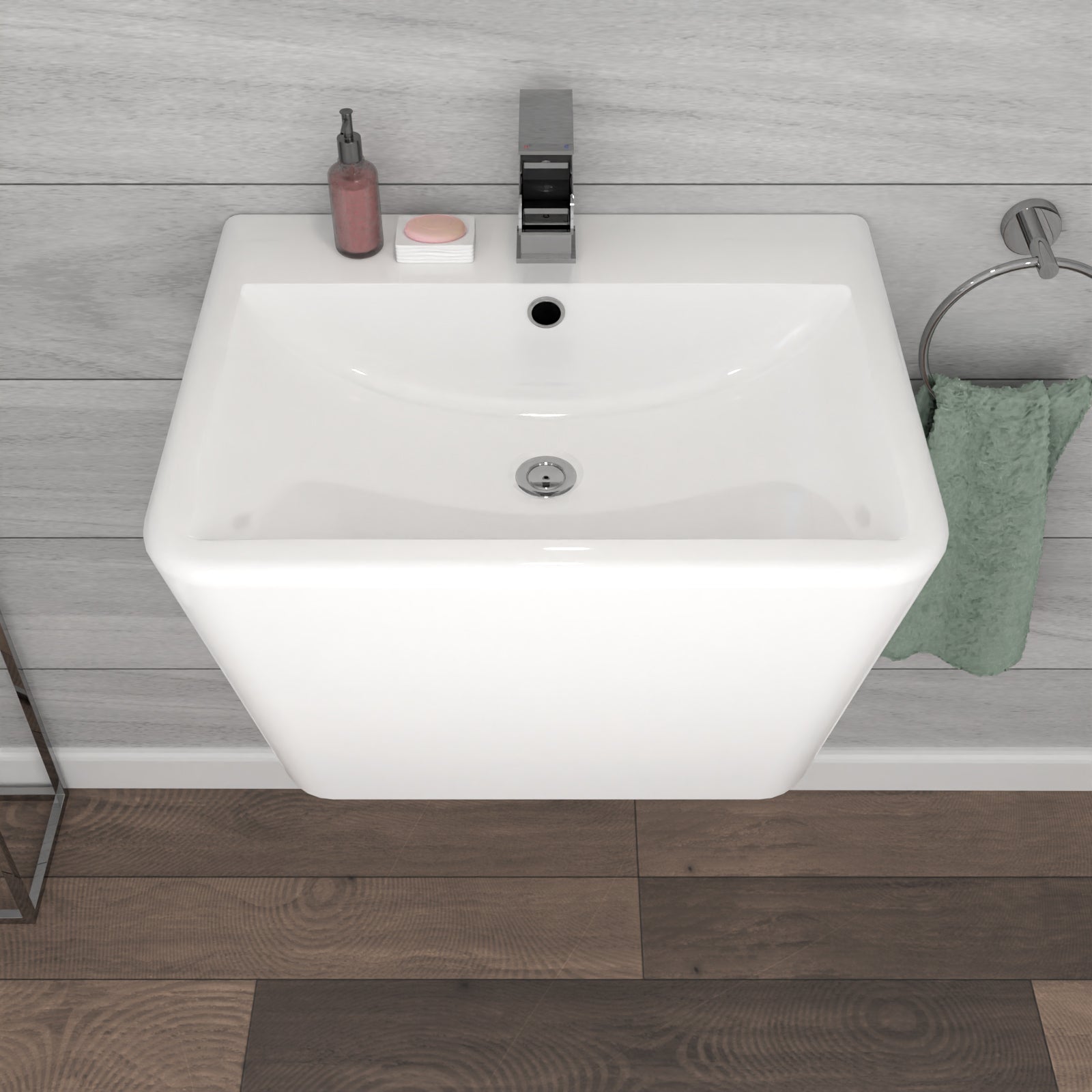White Modern Rectangle Square Wall Hung Ceramic Basin