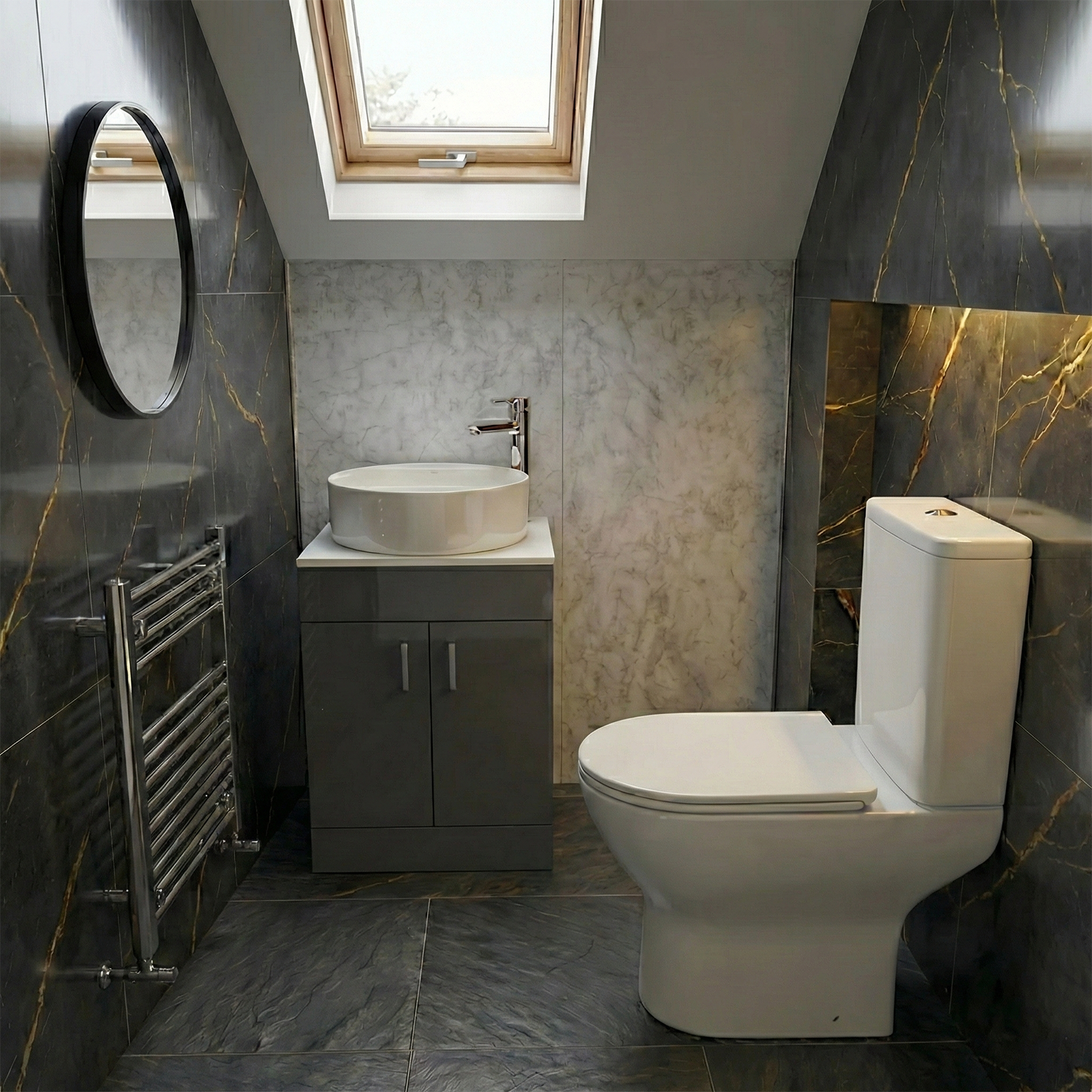 Etive 410mm Cloakroom Round Countertop Basin & Oakham Rimless Close Coupled Toilet Set