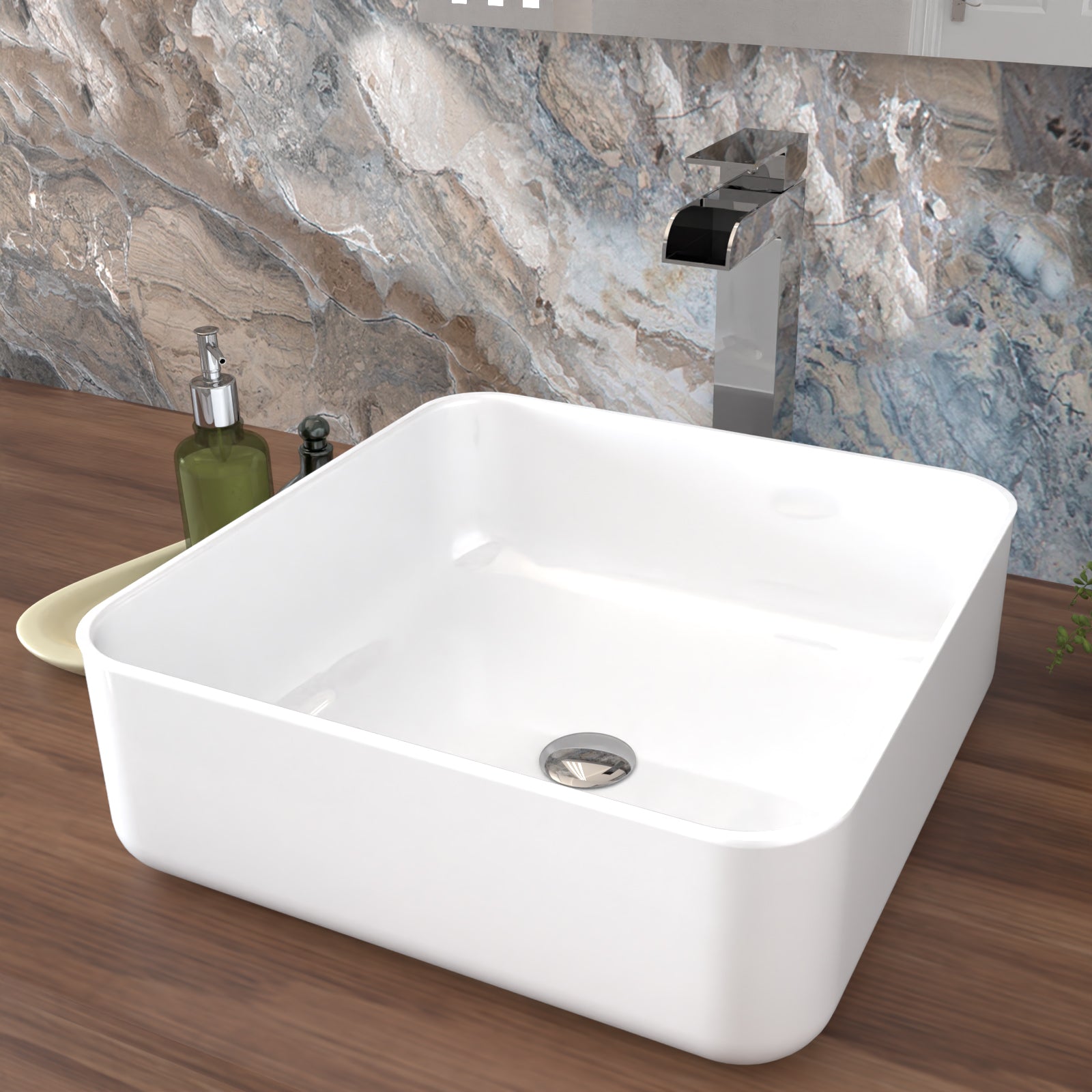 Oscott 390mm Countertop Basin Square Gloss White