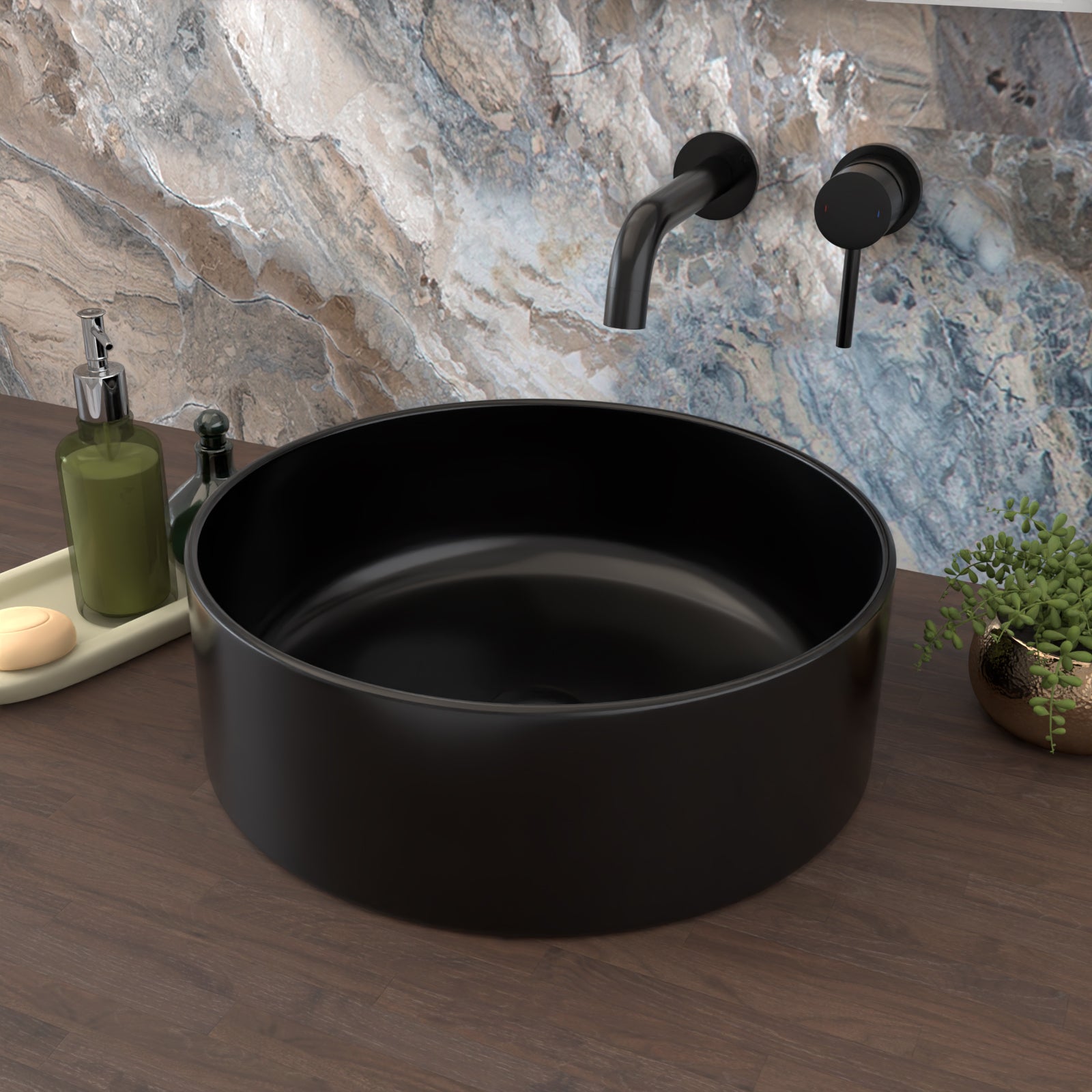 Coley 360mm Countertop Basin Round Matte Black