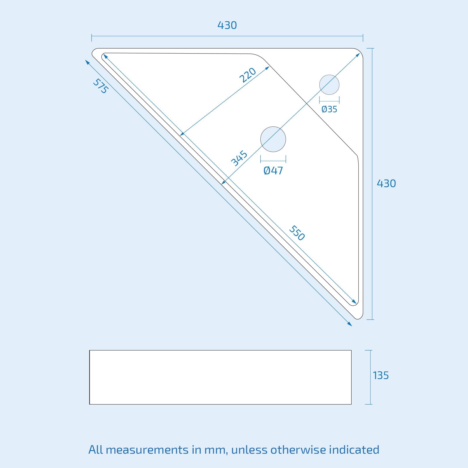 Tulla 575 x 430mm Triangle Corner Wall Hung Basin Sink