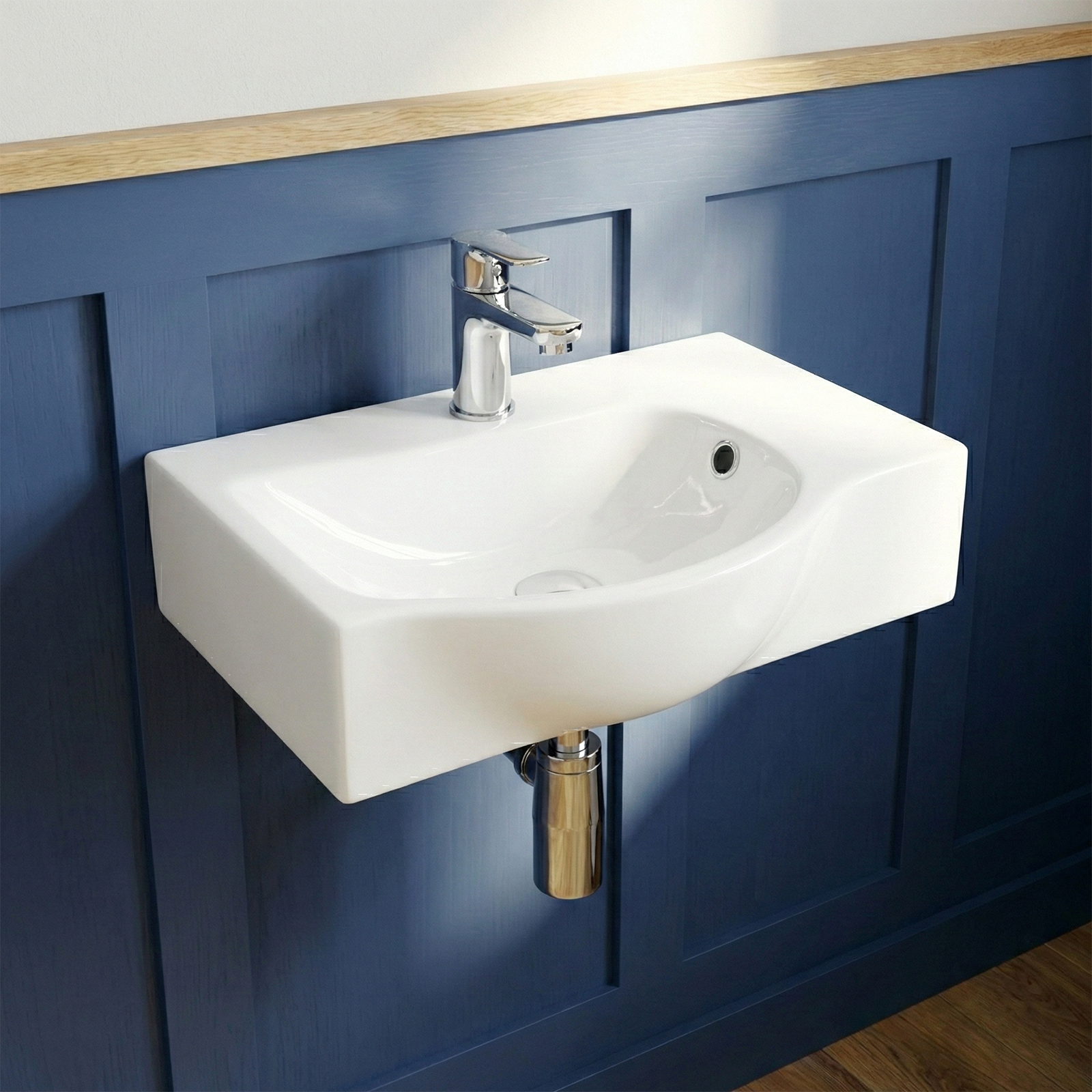 Tulla Cloakroom Wall Hung Right Hand Rectangular Basin & Oakham Rimless Close Coupled Toilet Set