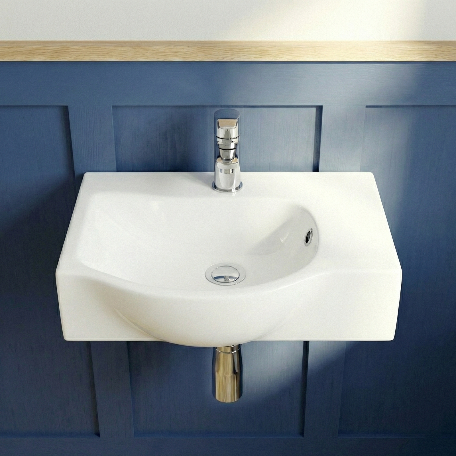Tulla Cloakroom Wall Hung Right Hand Rectangular Basin & Oakham Rimless Close Coupled Toilet Set