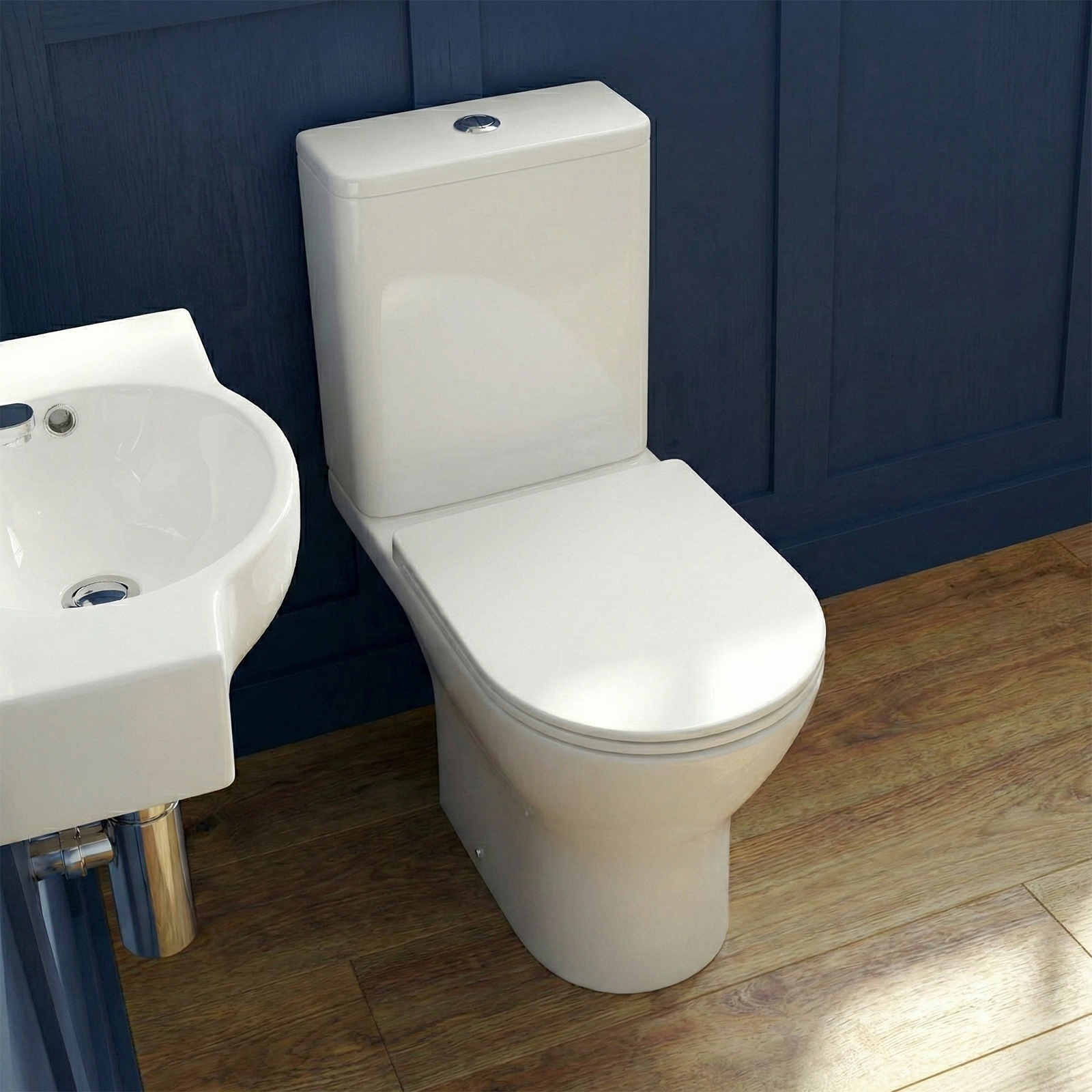 Tulla Cloakroom Wall Hung Right Hand Rectangular Basin & Oakham Rimless Close Coupled Toilet Set