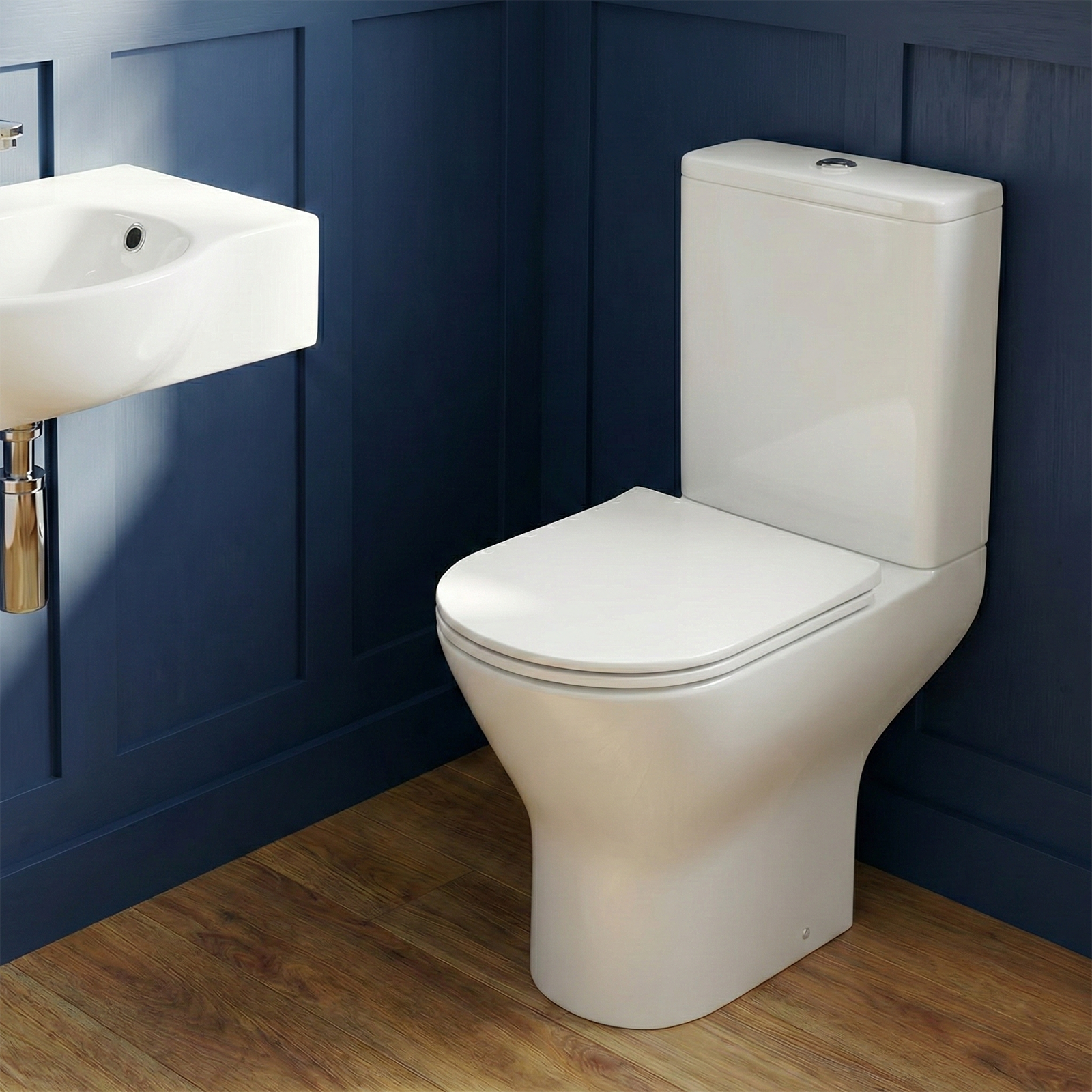 Tulla Cloakroom Wall Hung Right Hand Rectangular Basin & Oakham Rimless Close Coupled Toilet Set