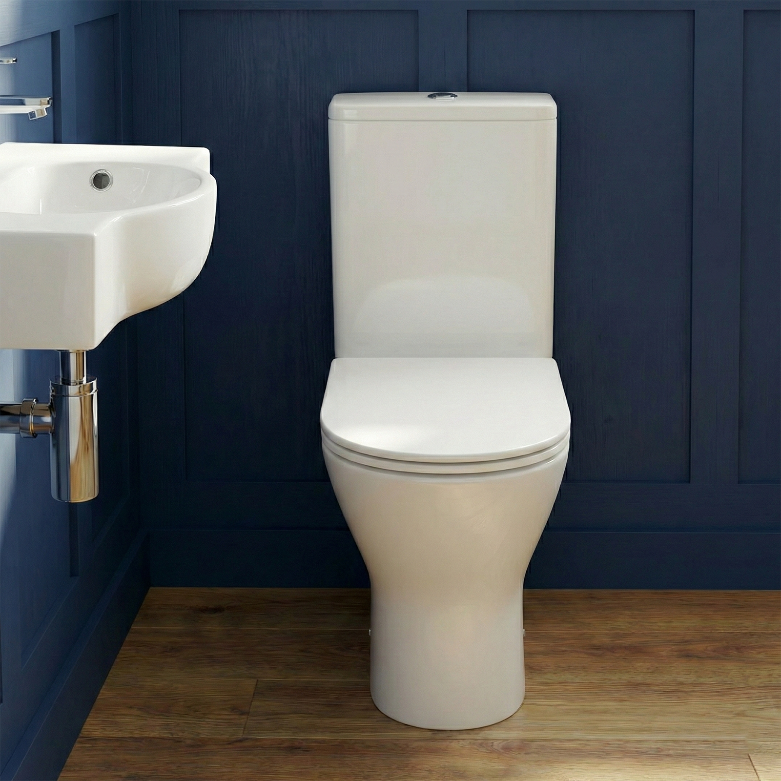 Tulla Cloakroom Wall Hung Right Hand Rectangular Basin & Oakham Rimless Close Coupled Toilet Set