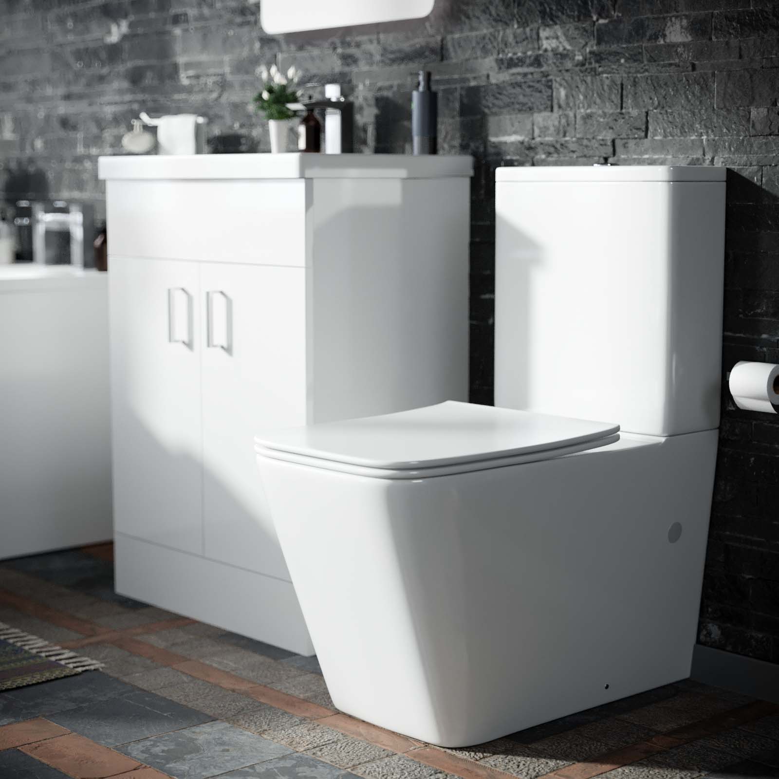 Nanuya Bath, Rimless Toilet Vanity Unit Three Piece White Bathroom Suite