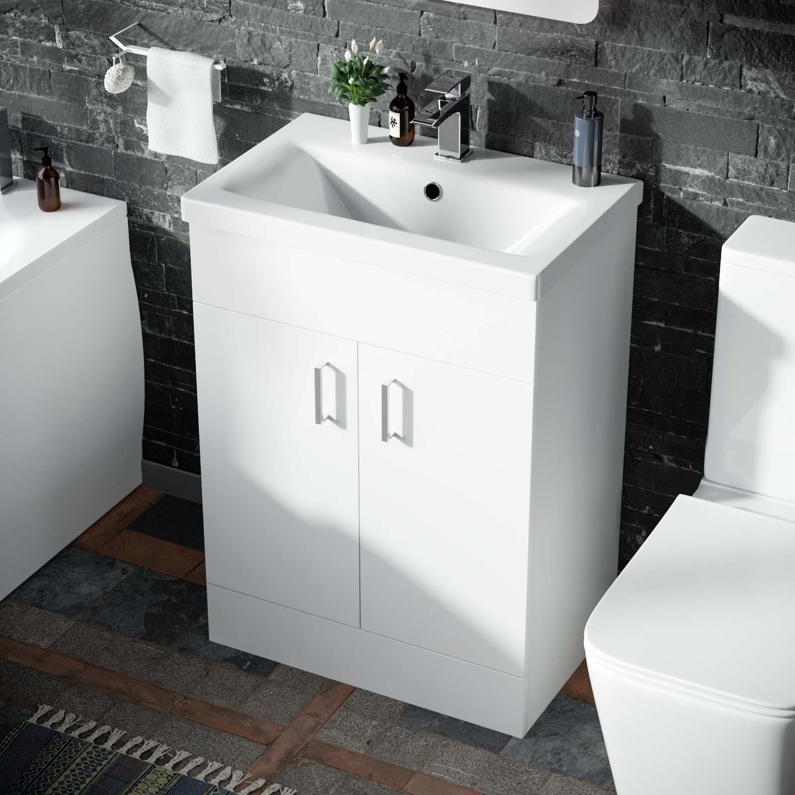 Nanuya Bath, Rimless Toilet Vanity Unit Three Piece White Bathroom Suite
