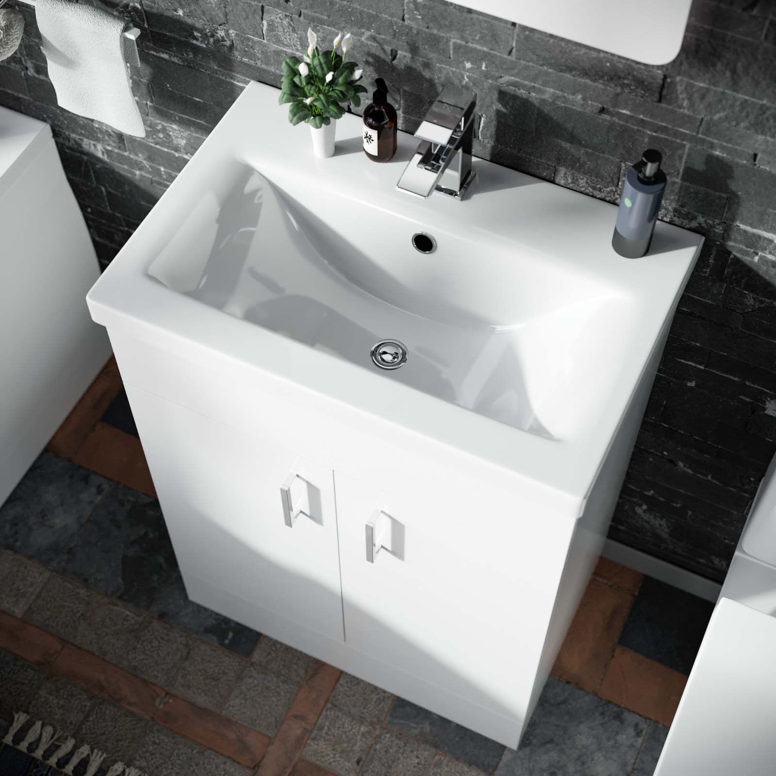 Nanuya Bath, Rimless Toilet Vanity Unit Three Piece White Bathroom Suite