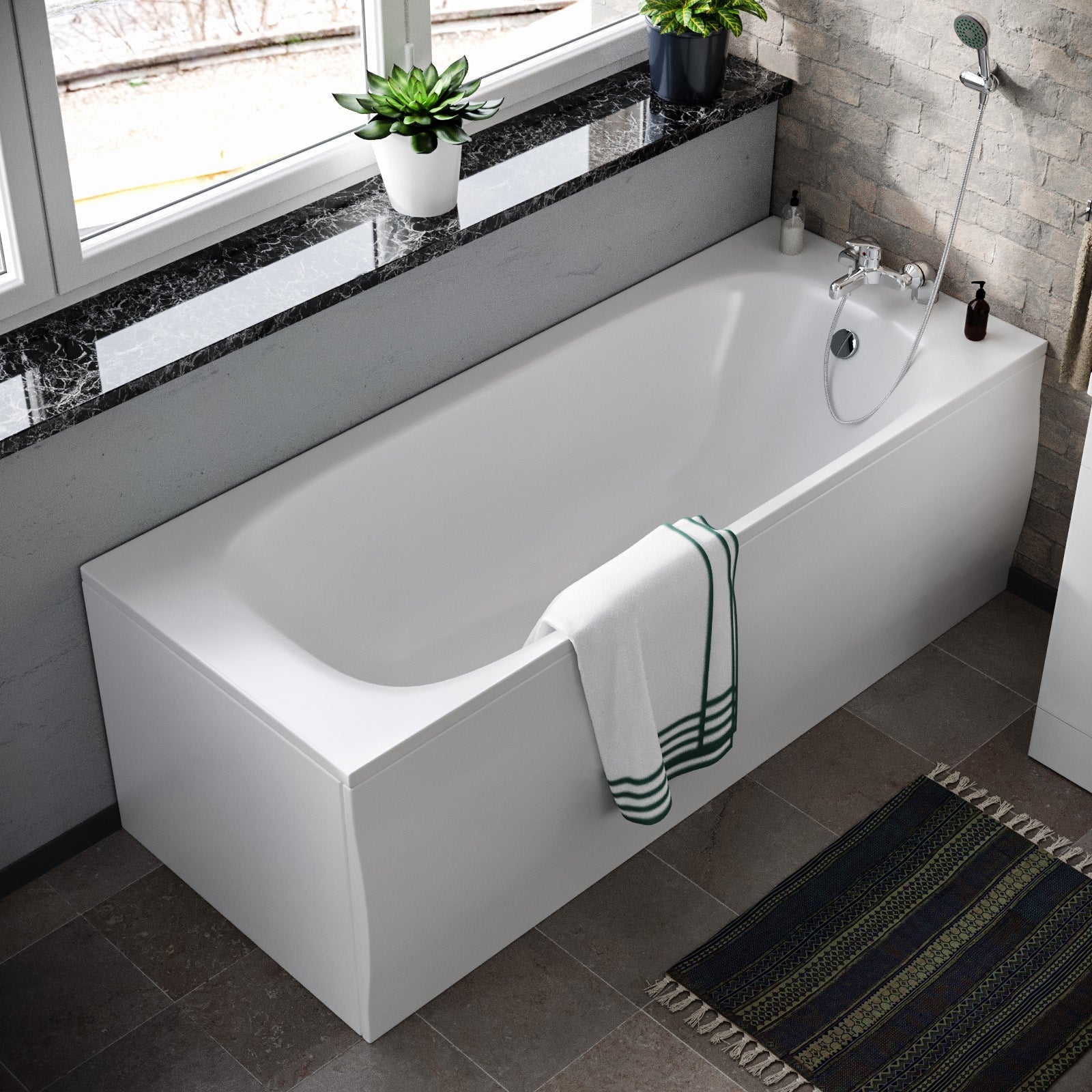 Ellen 1700mm Round Bath, 550mm Vanity and Curved Toilet Suite White