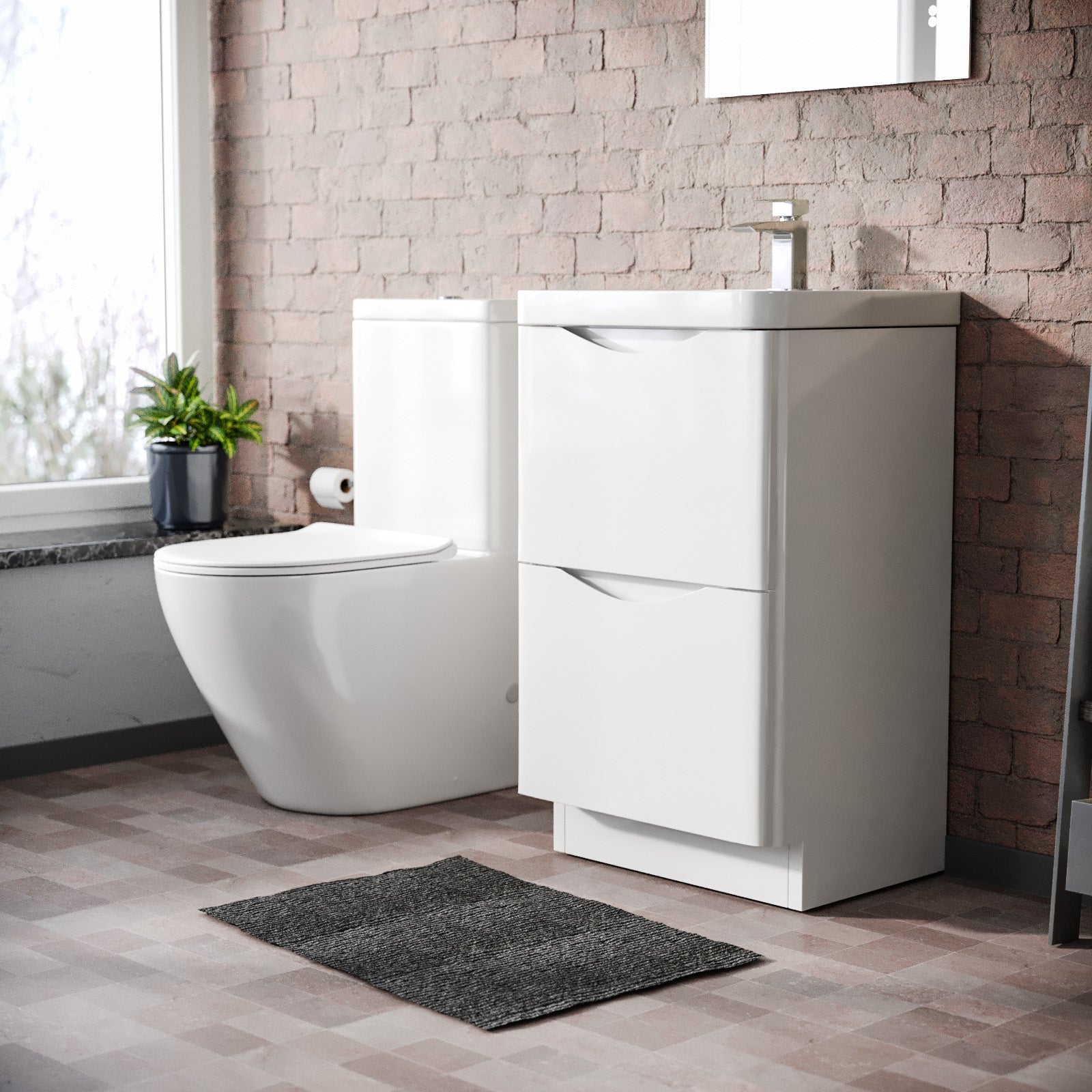 Merton 500 mm White Basin Vanity Unit and Rimless Close Coupled Toilet