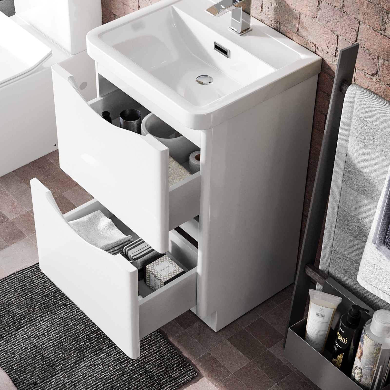 Merton 500 mm White Basin Vanity Unit and Rimless Close Coupled Toilet