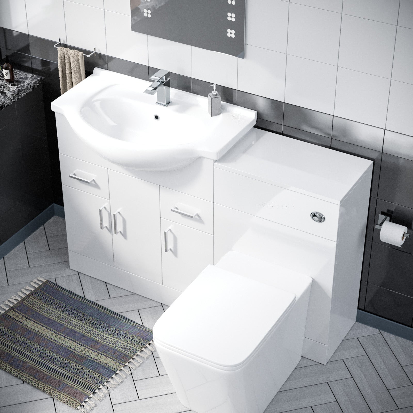 Ellen 750mm Floor Standing Gloss White Cabinet, WC Unit & BTW Toilet