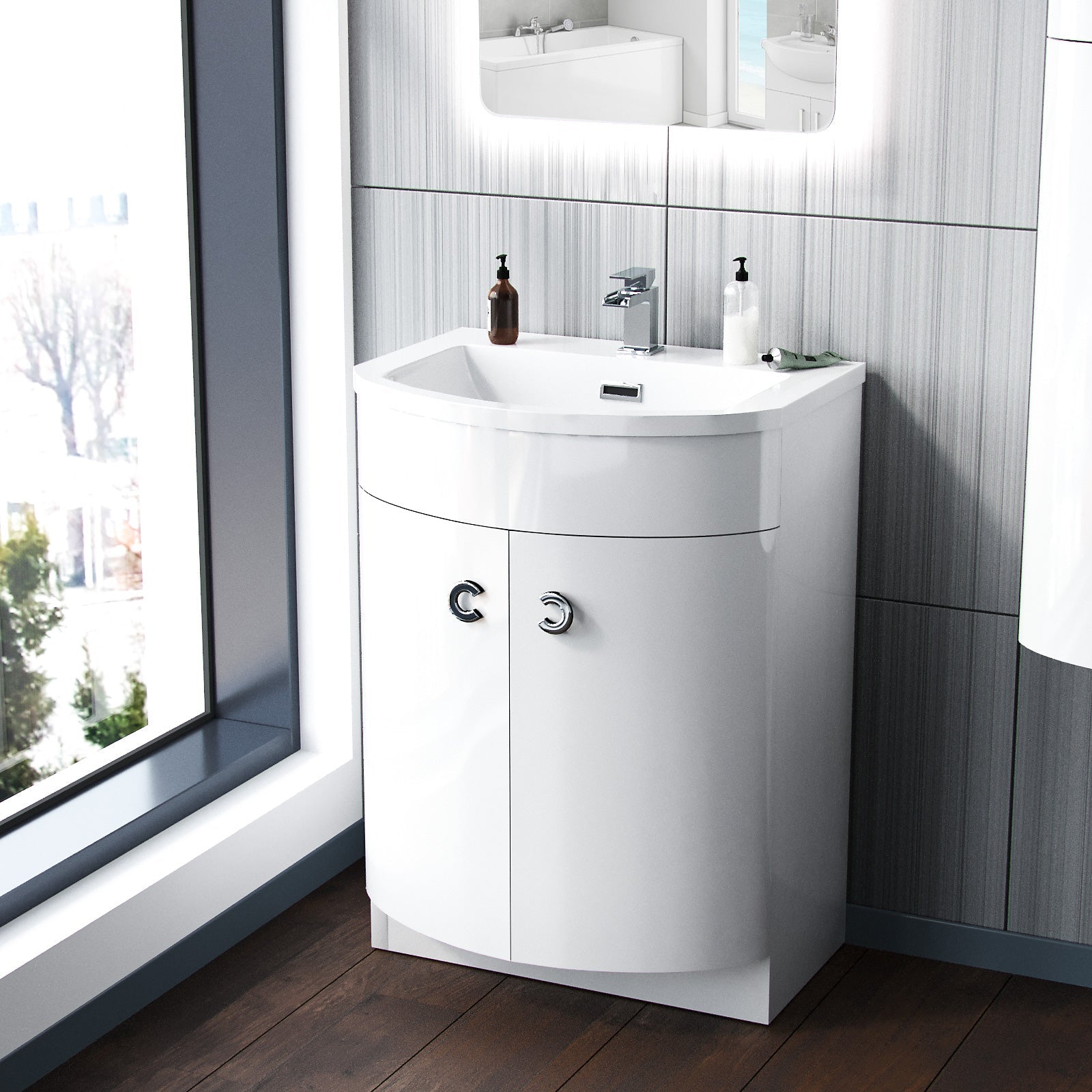 Dene White Freestanding Basin Vanity Unit With Basin Mixer Tap With Waste
