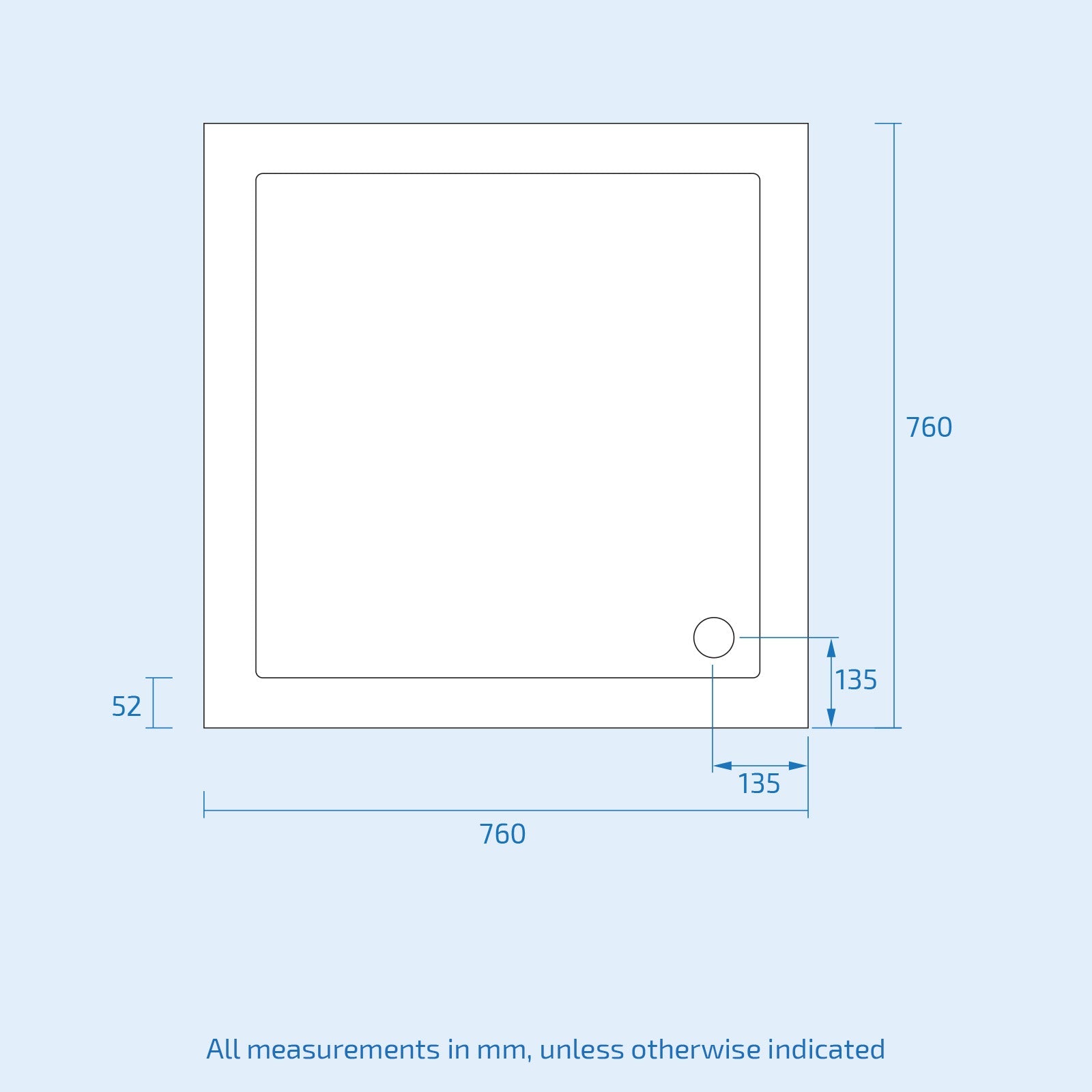Slim 760 x 760 mm White Square Shower Tray Stone Resin
