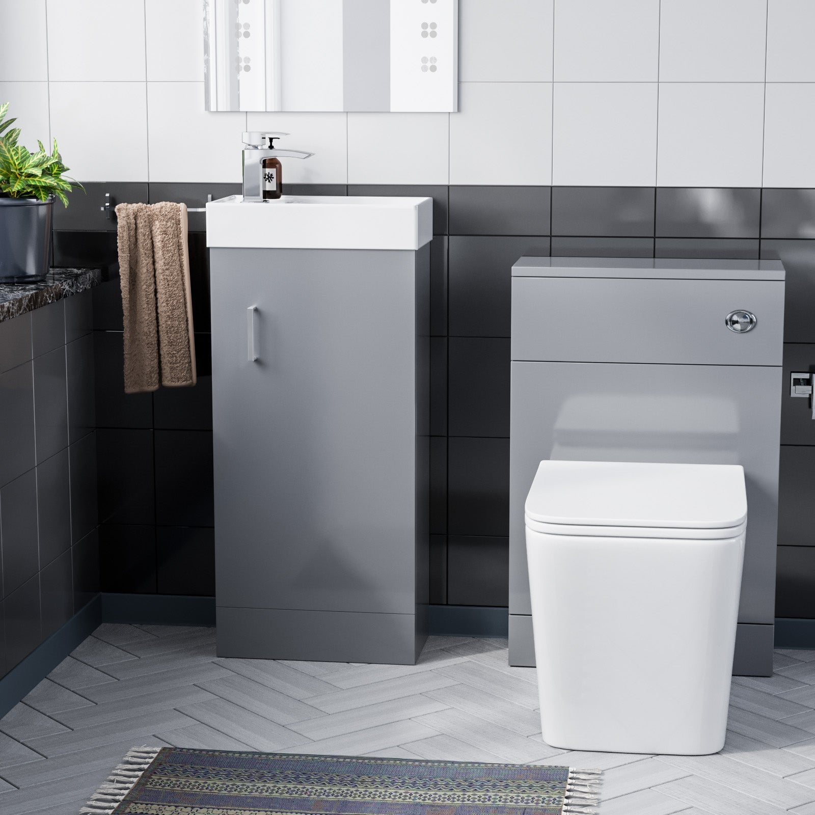 Nanuya 400mm LightGrey  Floorstanding Basin Vanity & Concealed Cistern WC Toilet