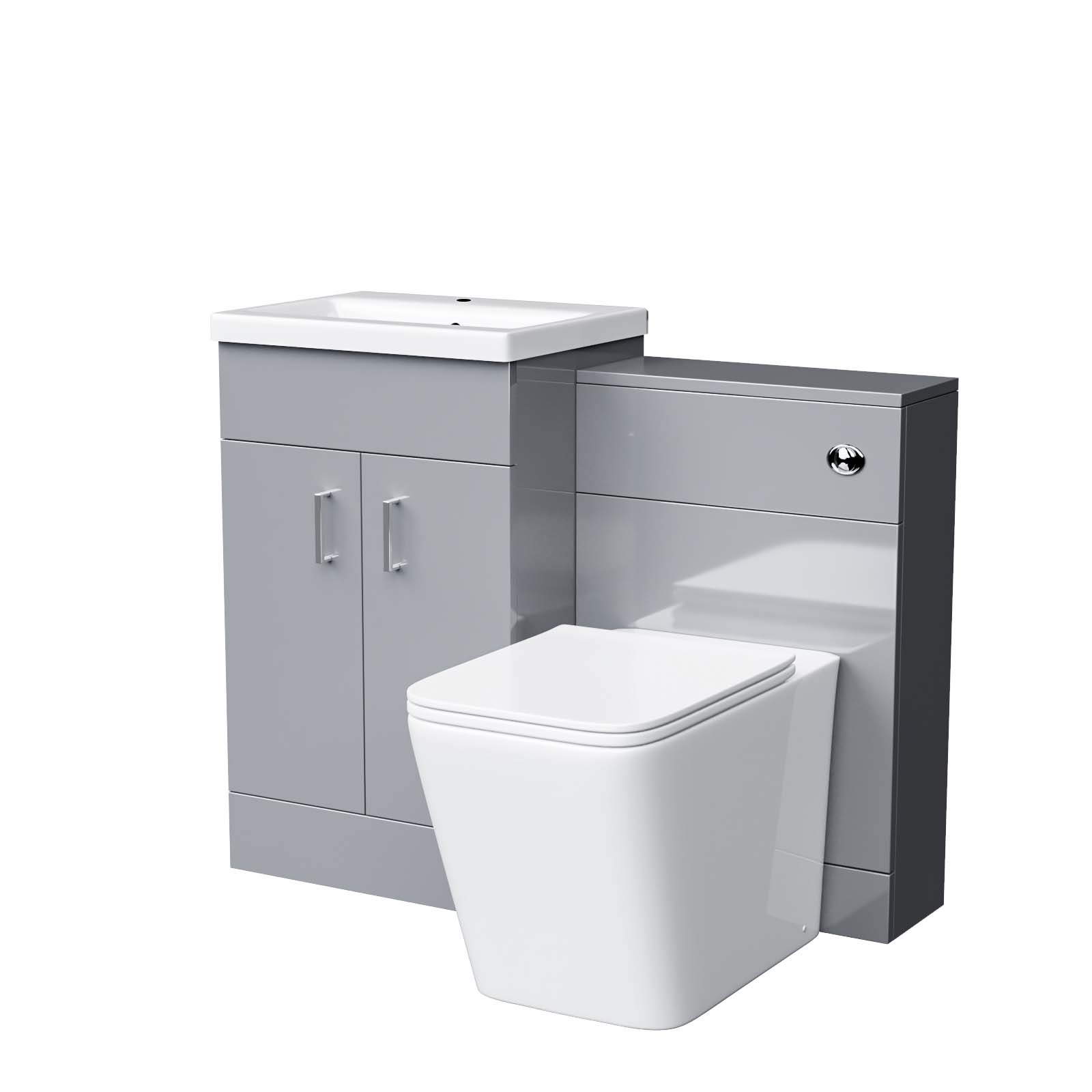 Grey 500mm Floor Standing Vanity Unit, WC & Square Rimless Toilet