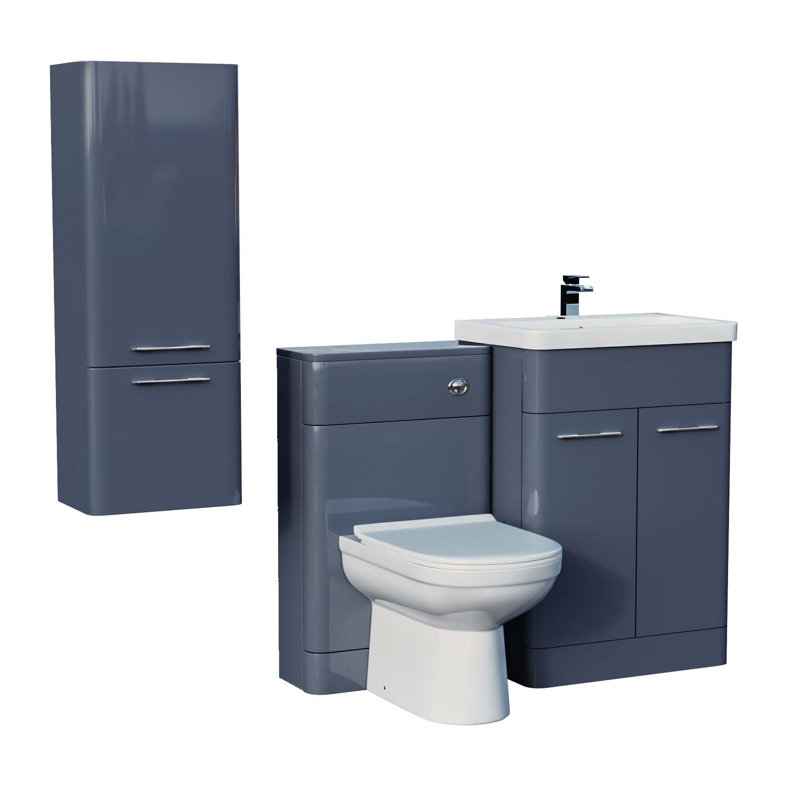 Afern 600mm Flat Pack Grey Vanity Basin Unit, WC Unit, BTW Toilet and Wall Cabinet