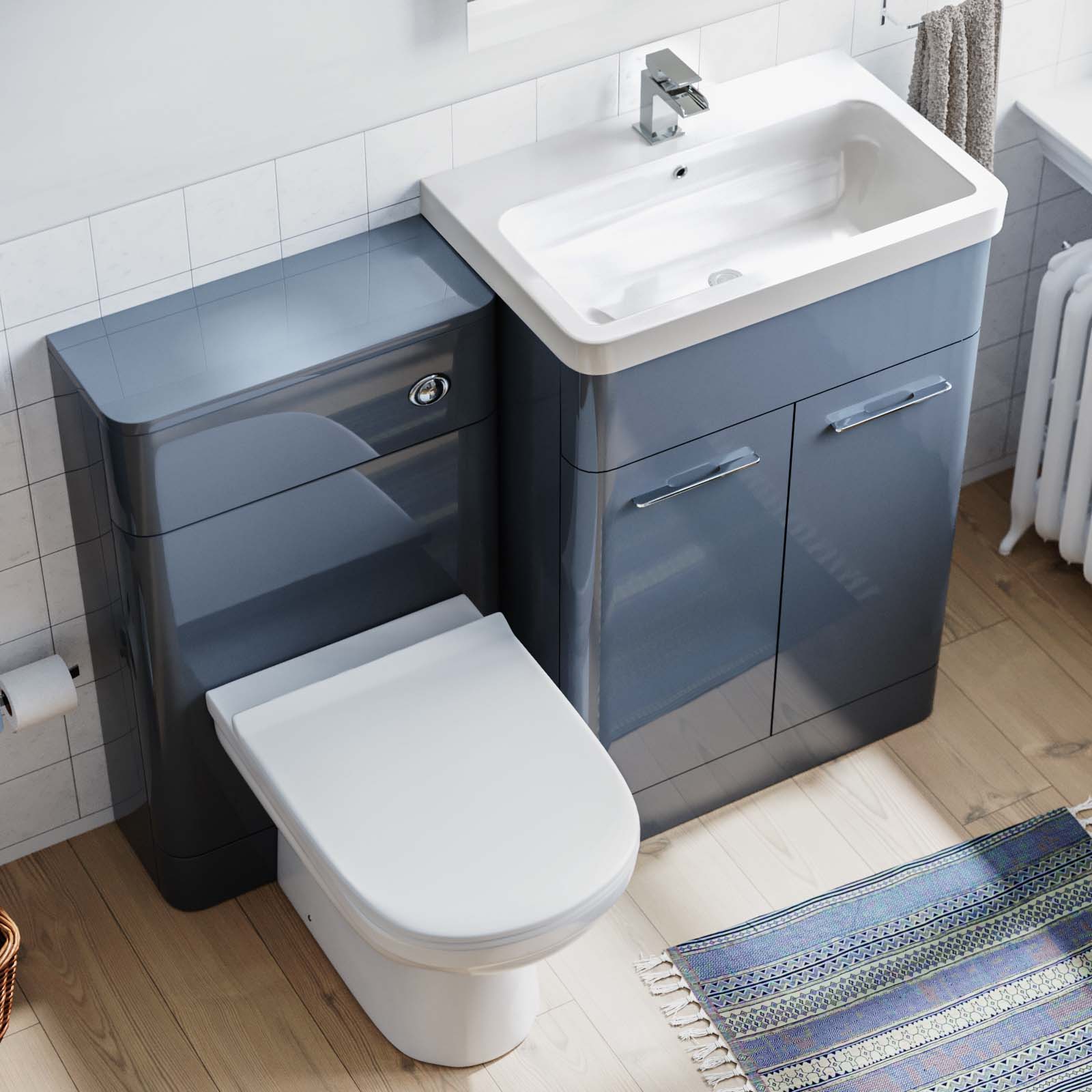 Afern 600mm Flat Pack Grey Vanity Basin Unit, WC Unit, BTW Toilet and Wall Cabinet