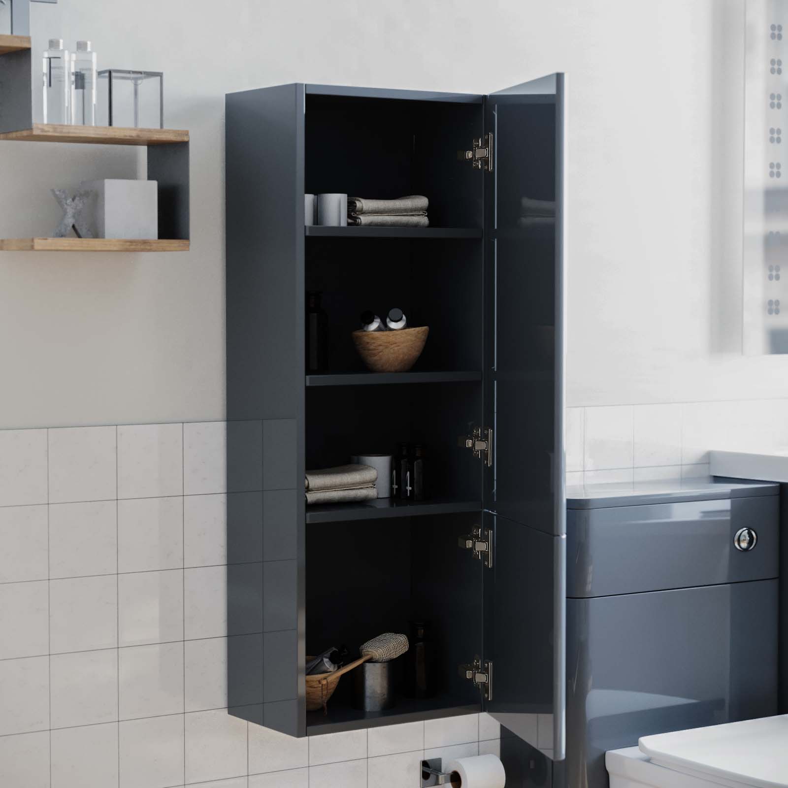 Afern 600mm Flat Pack Grey Vanity Basin Unit, WC Unit, BTW Toilet and Wall Cabinet