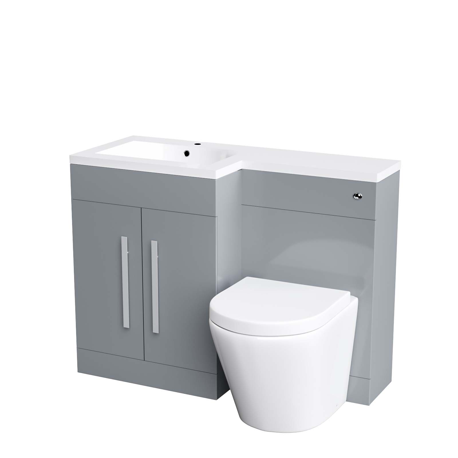Aric 1100mm Left Flat Pack Vanity Basin, WC Unit & Back To Wall Rimless Toilet Grey