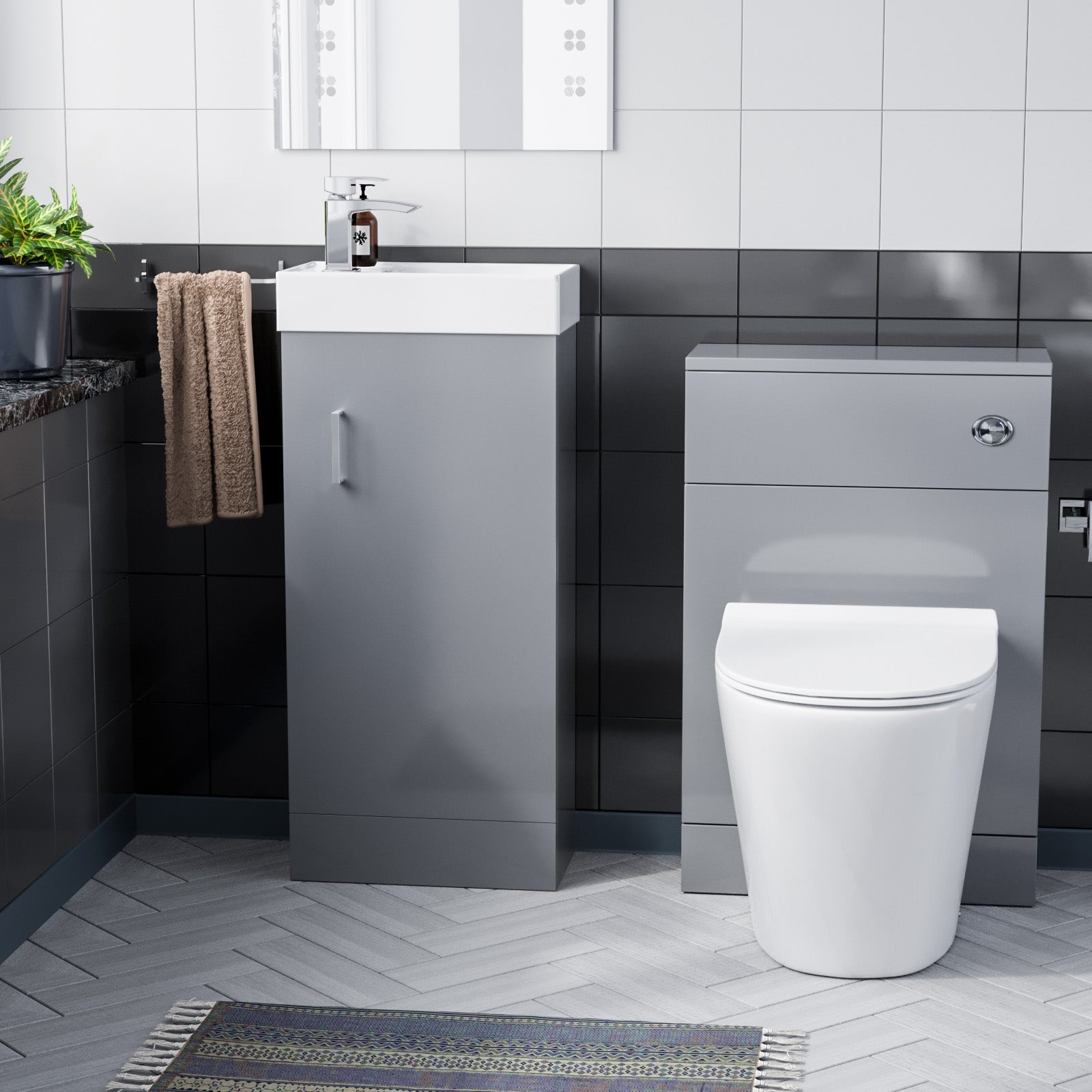 Nanuya 400mm Grey  Floorstanding Basin Vanity & Concealed Cistern WC Toilet